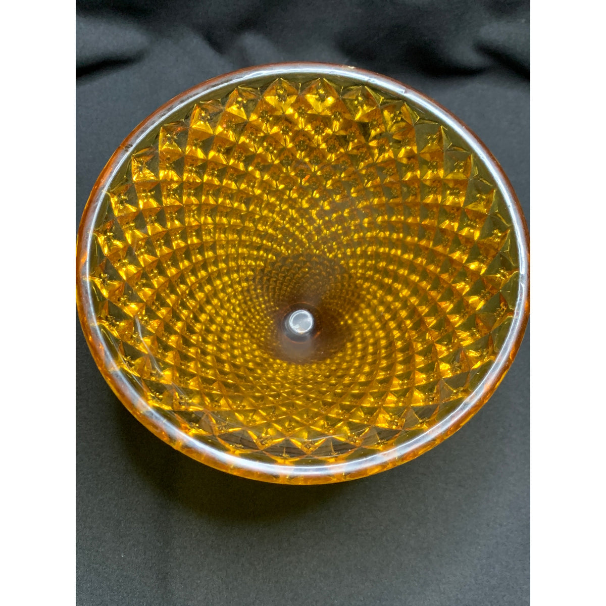 Vintage Indiana Glass Diamond Point Amber Pedestal Compote Candy Dish