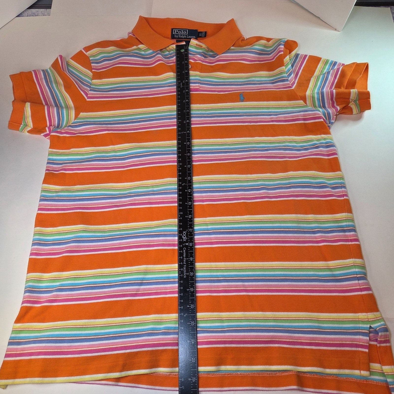 Polo Ralph Lauren XL Custom Fit Stripe Polo Shirt Orange Multicolor Short Sleeve