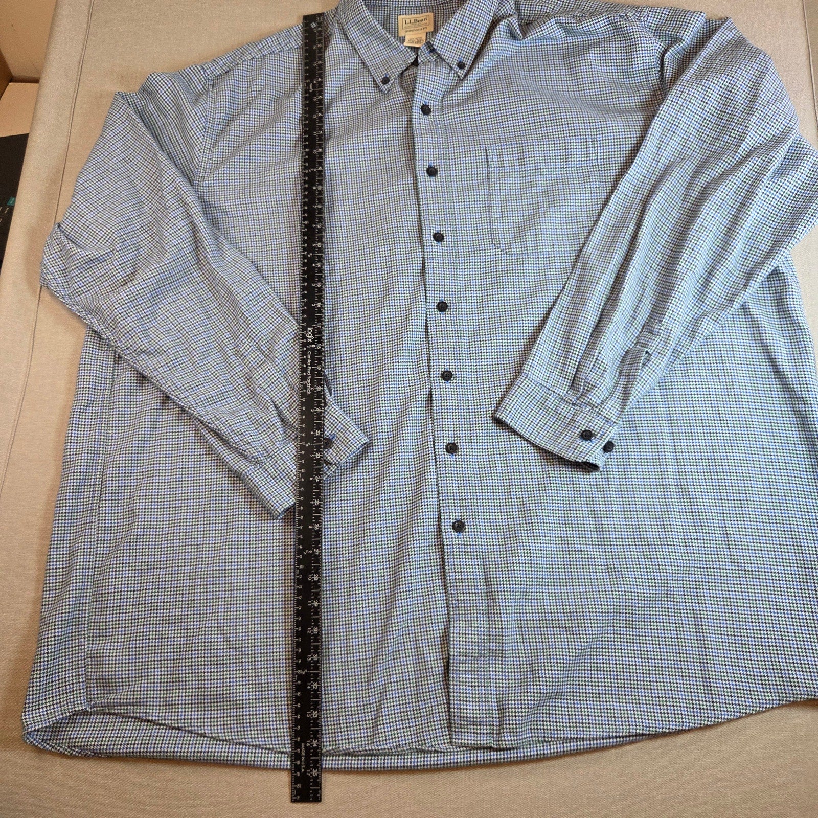 LL Bean XXXL Tall Traditional Fit Cotton Button Down Shirt Blue Check