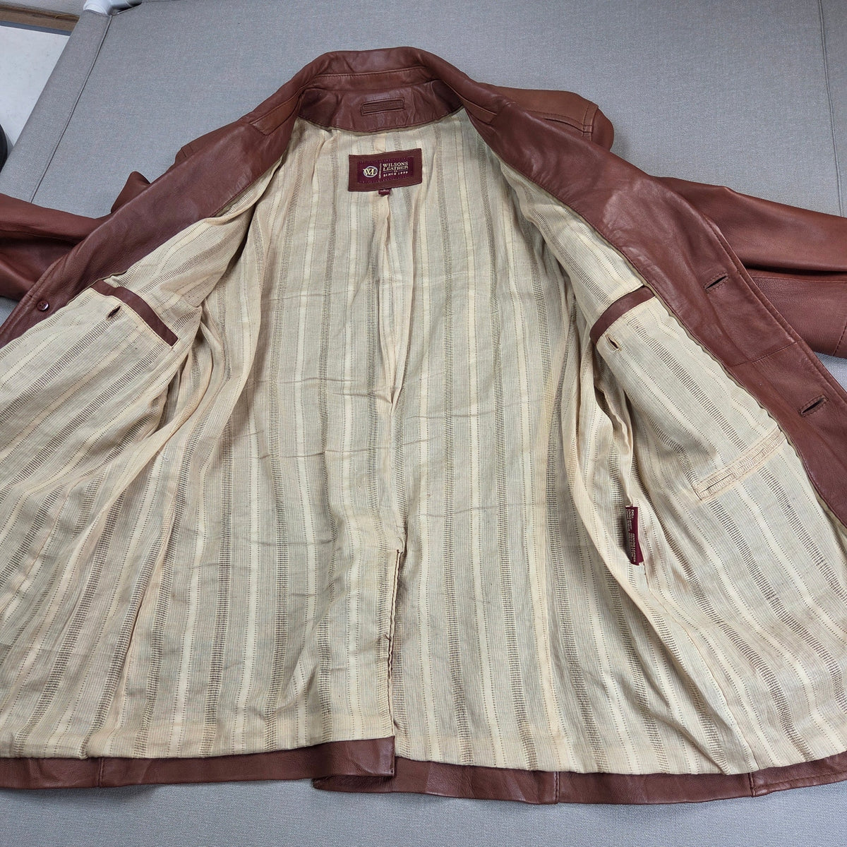 Wilsons Leather Men's L Brown Genuine Leather Blazer Sport Coat Jacket Lined