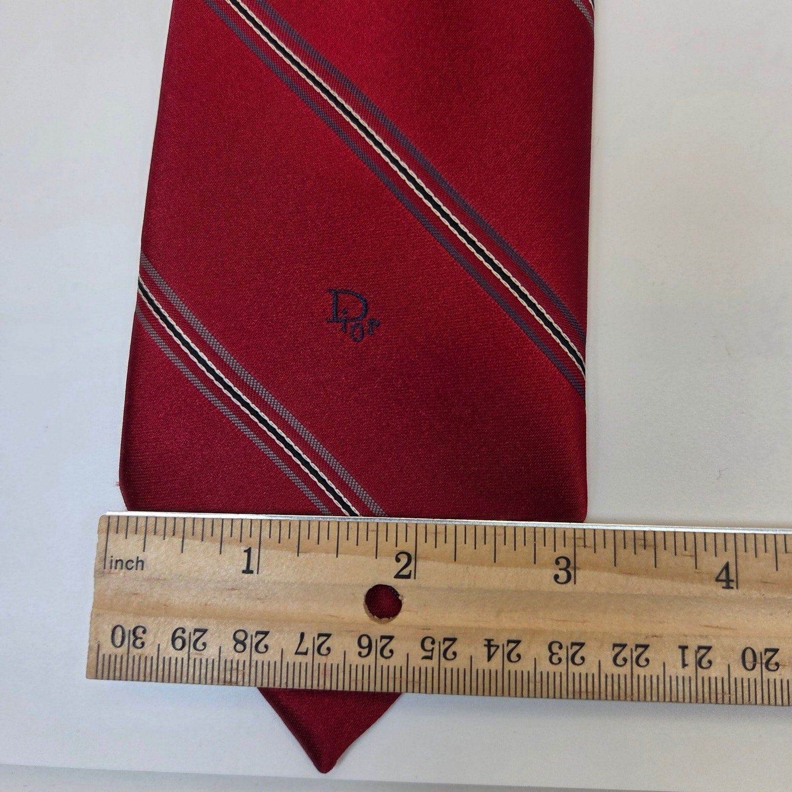 Christian Dior Vintage Red Striped Necktie USA Italy 57.5in Designer Tie