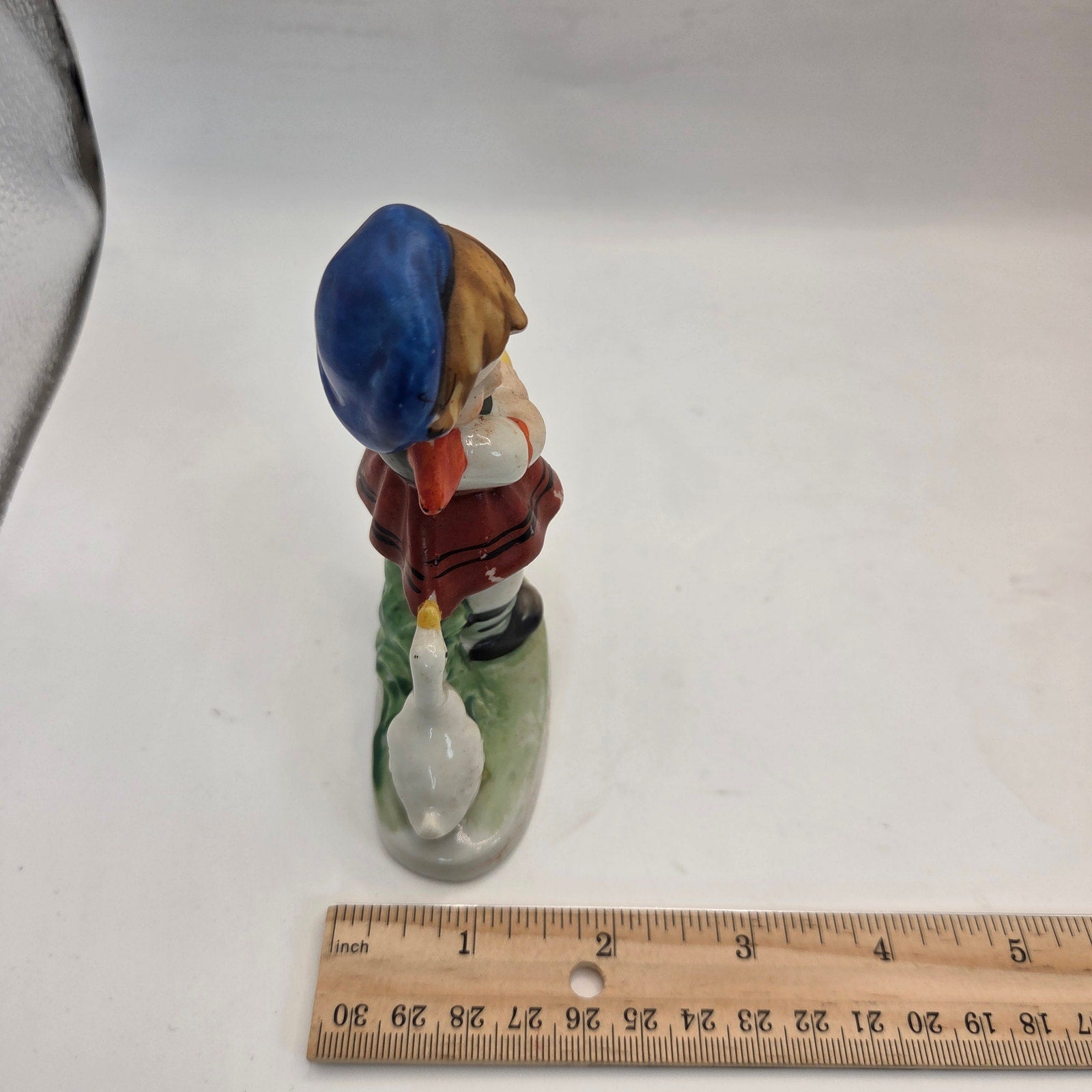 Occupied Japan Girl With Goose Figurine 4.5” Vintage Porcelain Painted