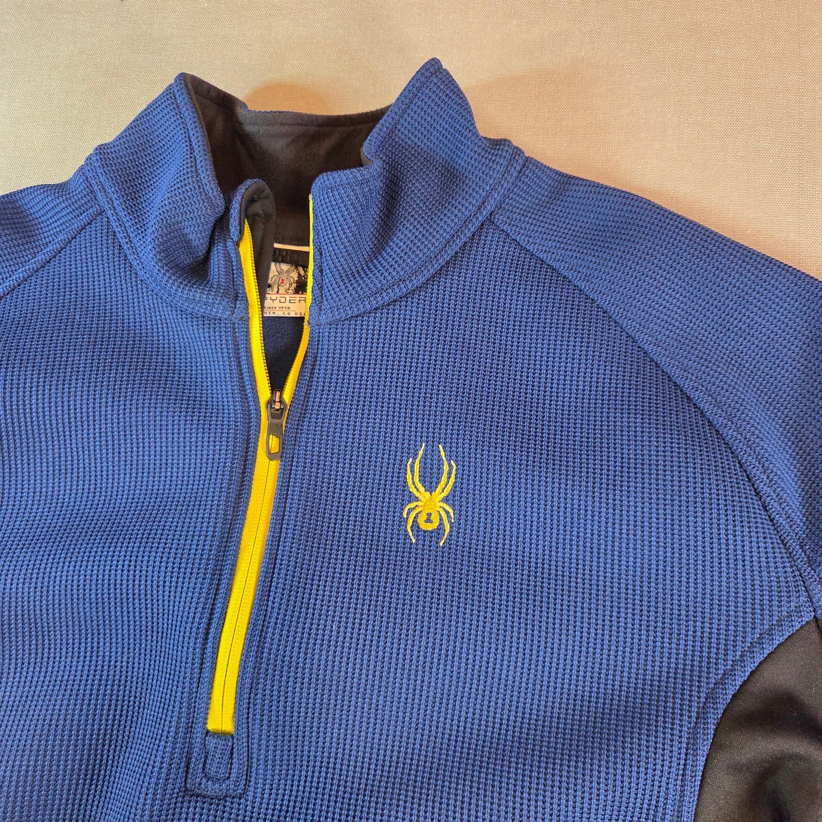 Spyder Men’s XXL 1/4 Zip Pullover Blue Black Yellow Performance Fleece