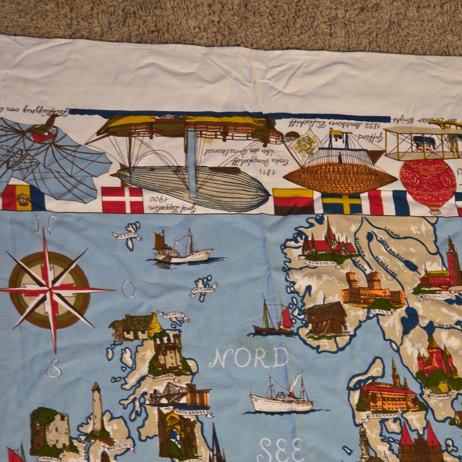 Vintage Europe Map Textile Tieltjet Viscose Wall Hanging 57x45”