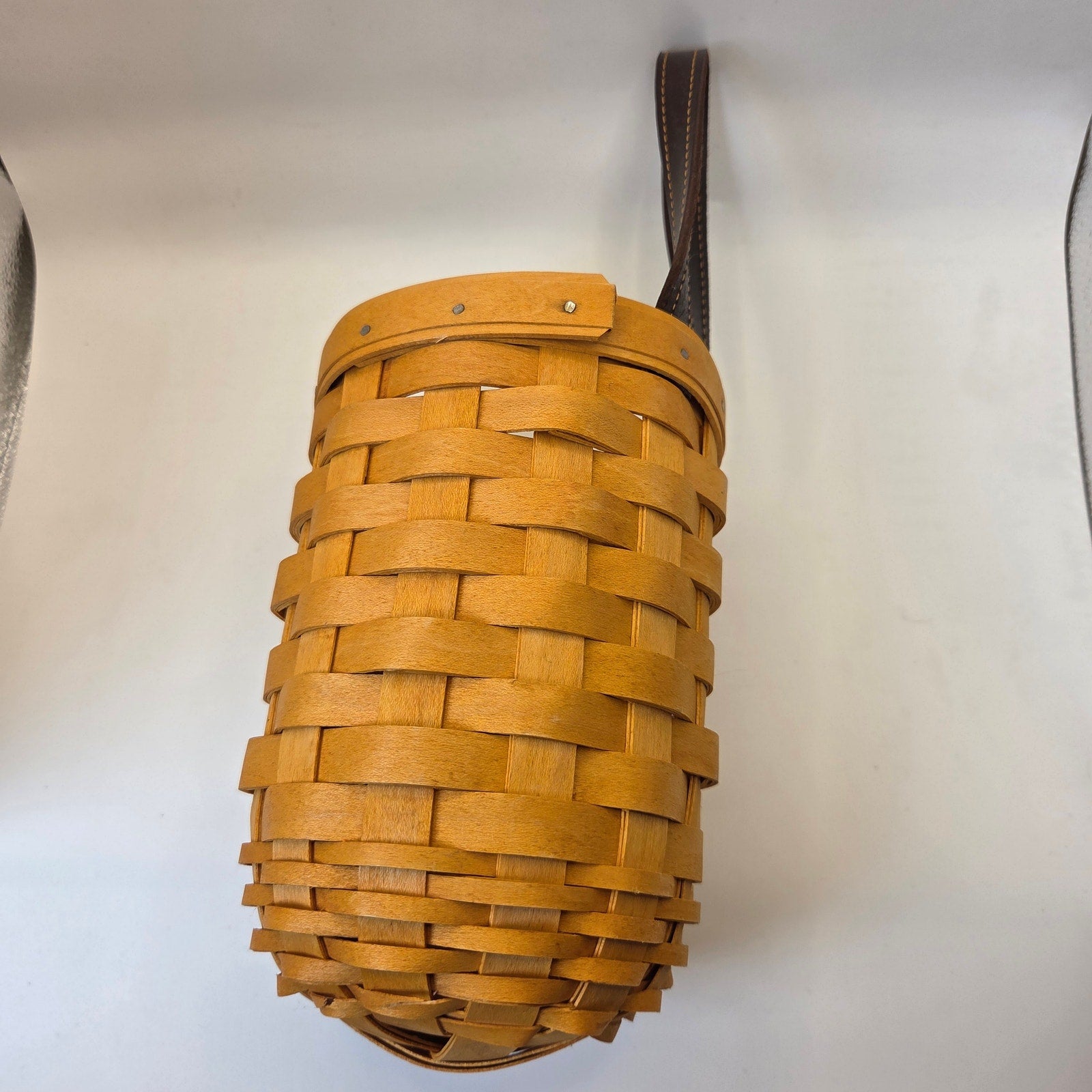 Longaberger 2002 Handwoven Hanging Wall Basket Leather Handle with Insert USA