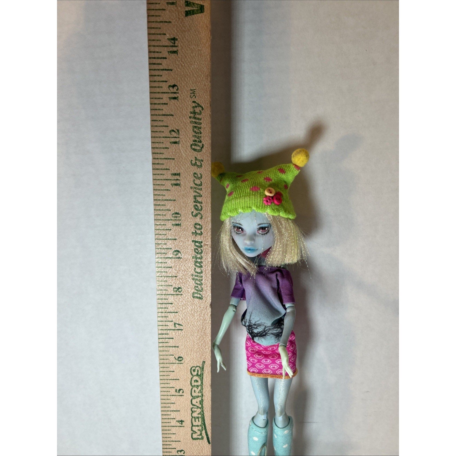 OOAK Repaint Monster High BJD Doll Blonde Hair Green Hat Pink Skirt Boots