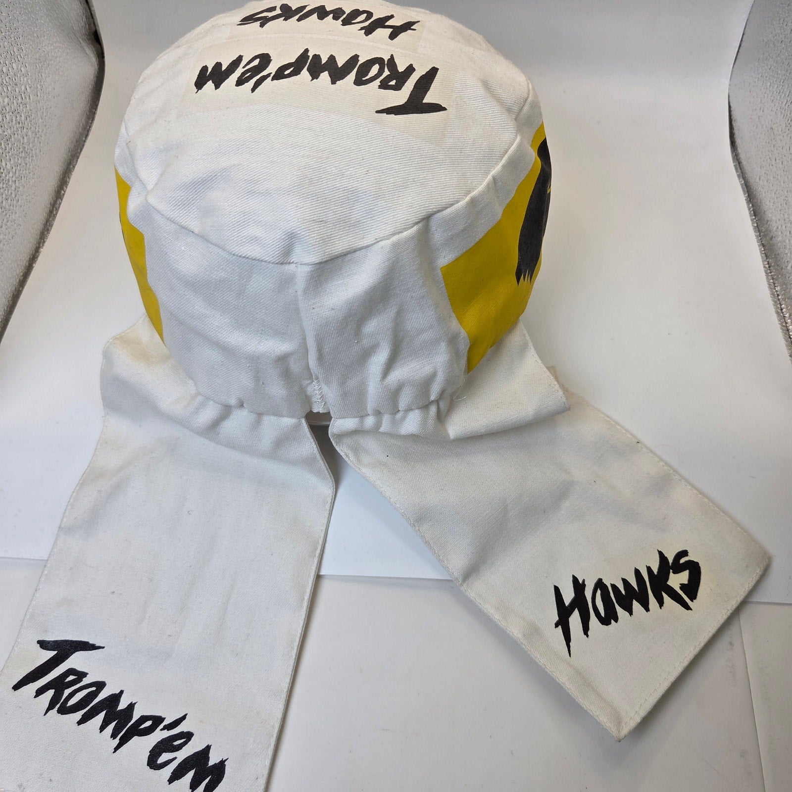 Vintage Iowa Hawkeyes Tromp’em Hawks Two-Tail Hat OSFA Made USA Black Yellow