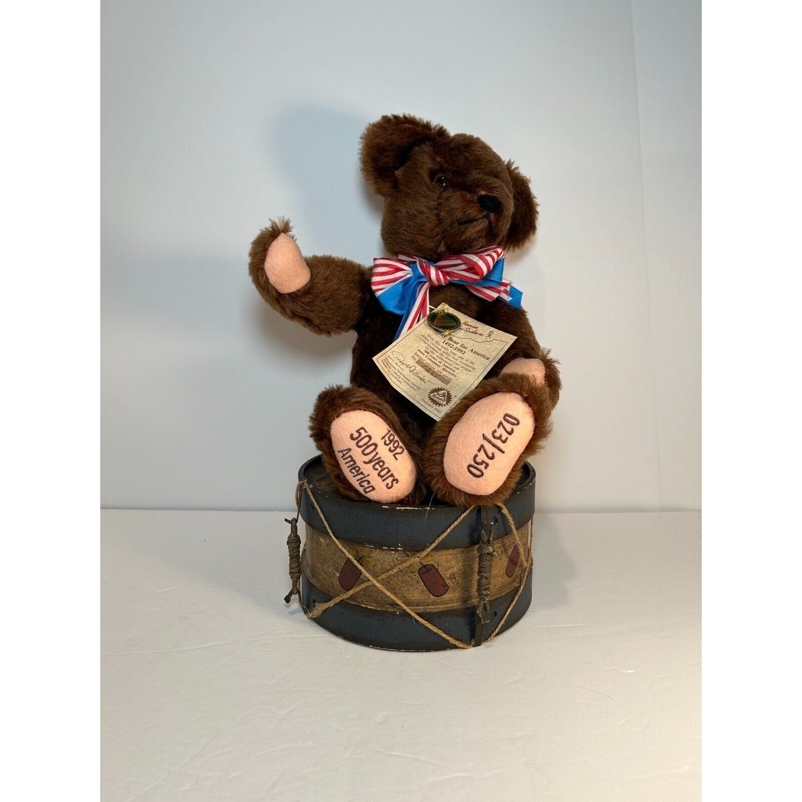 Hermann Mohair Teddy Bear for America 1492-1992 LE 23/250 w/COA & Drum