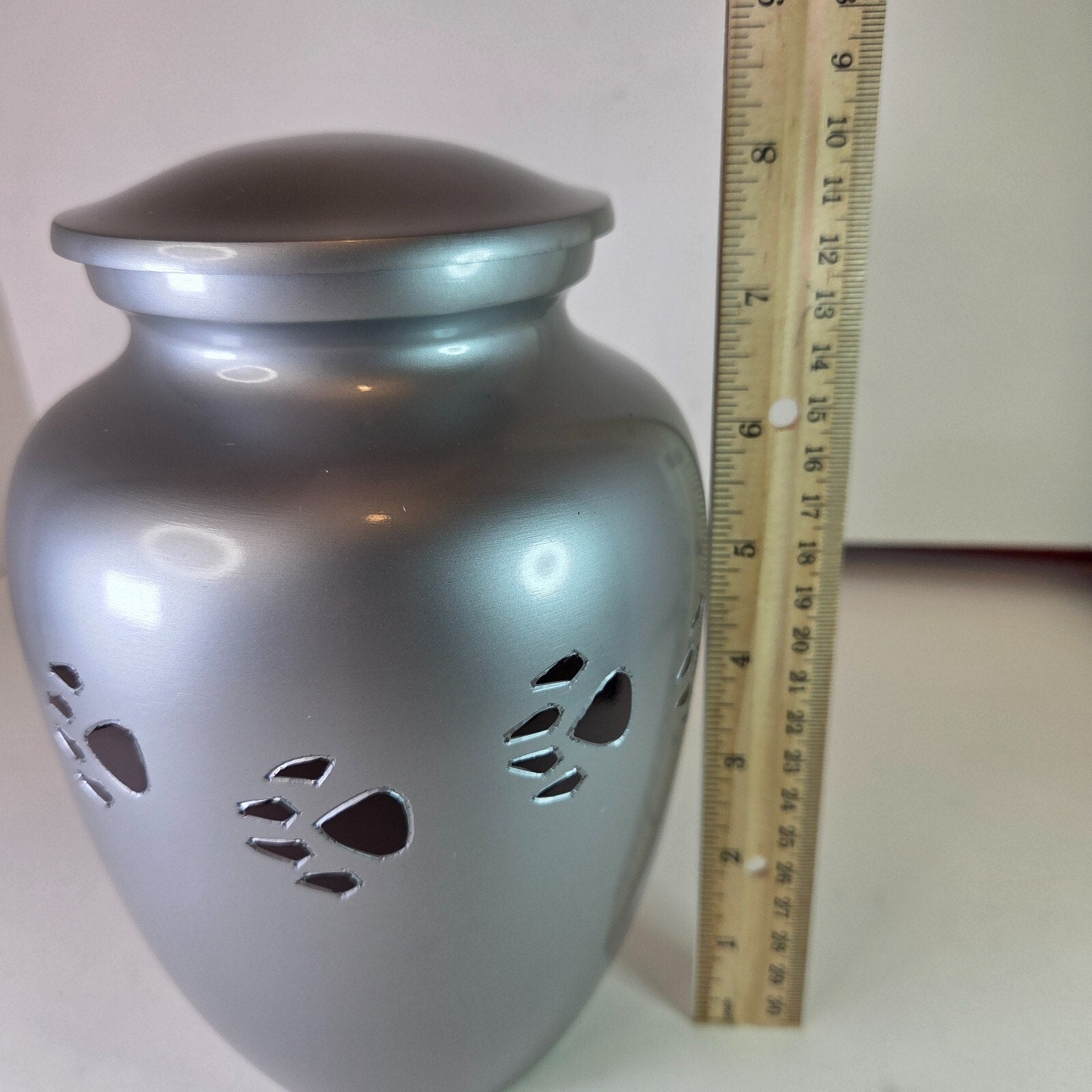 Paw Print Pet Cremation Urn Silver Pewter 8"