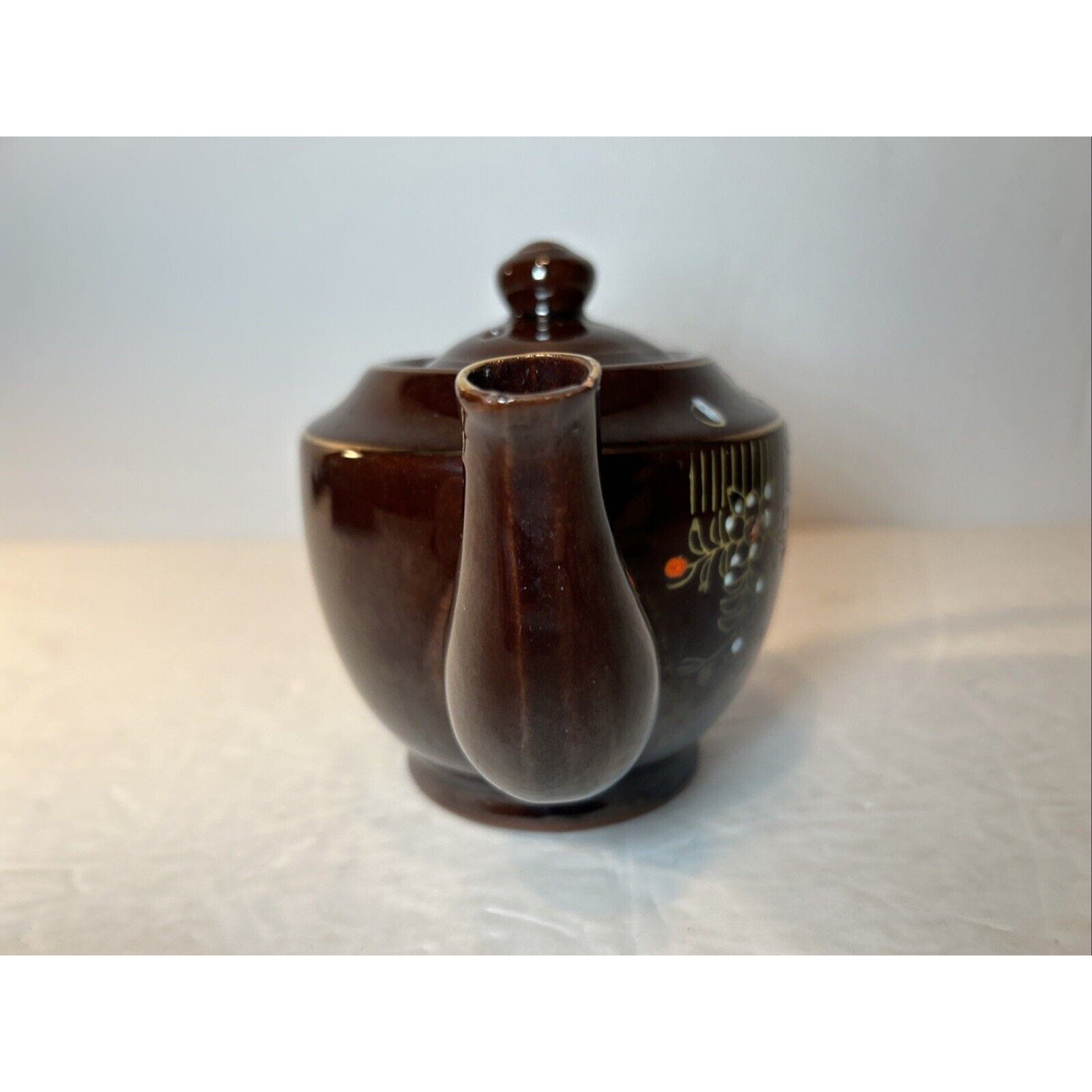 Vintage Japan Brown Ceramic Teapots with Lids – Hand Painted Floral Gold Accents