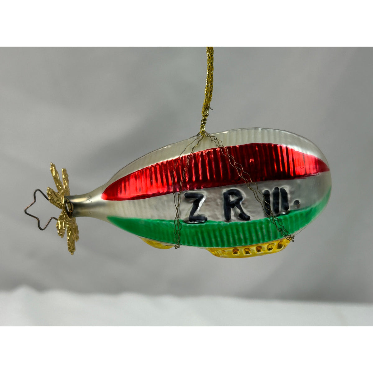 Vintage West German ZR III Zeppelin Blown Glass Christmas Ornament 3.25"