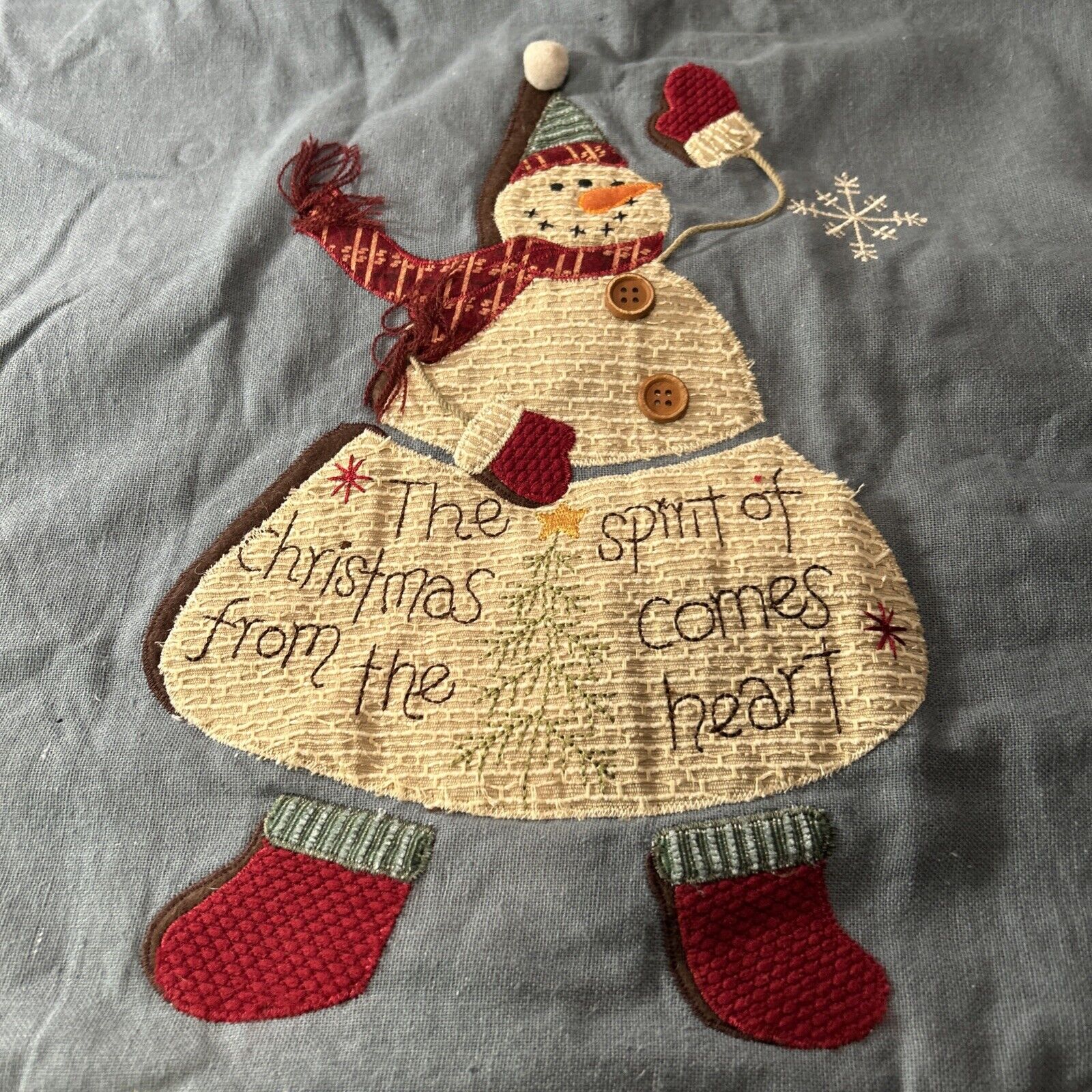 Snowman Christmas Tree Skirt 46" Holiday Spirit of Christmas Applique