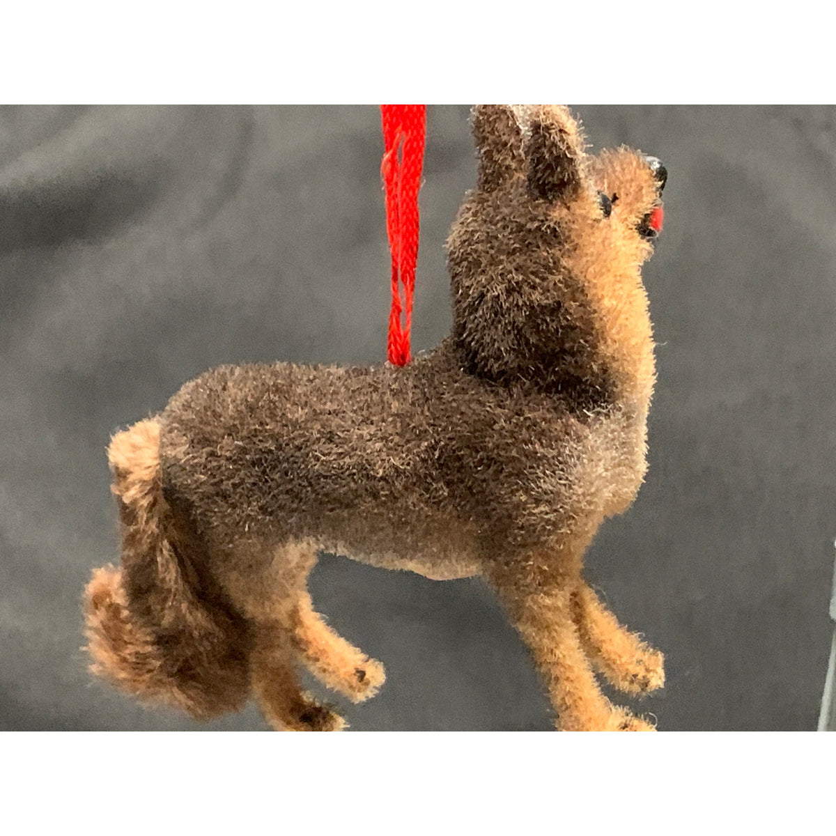 Vintage Wagner Handwork German Shepherd Dog Ornament West Germany Flocked