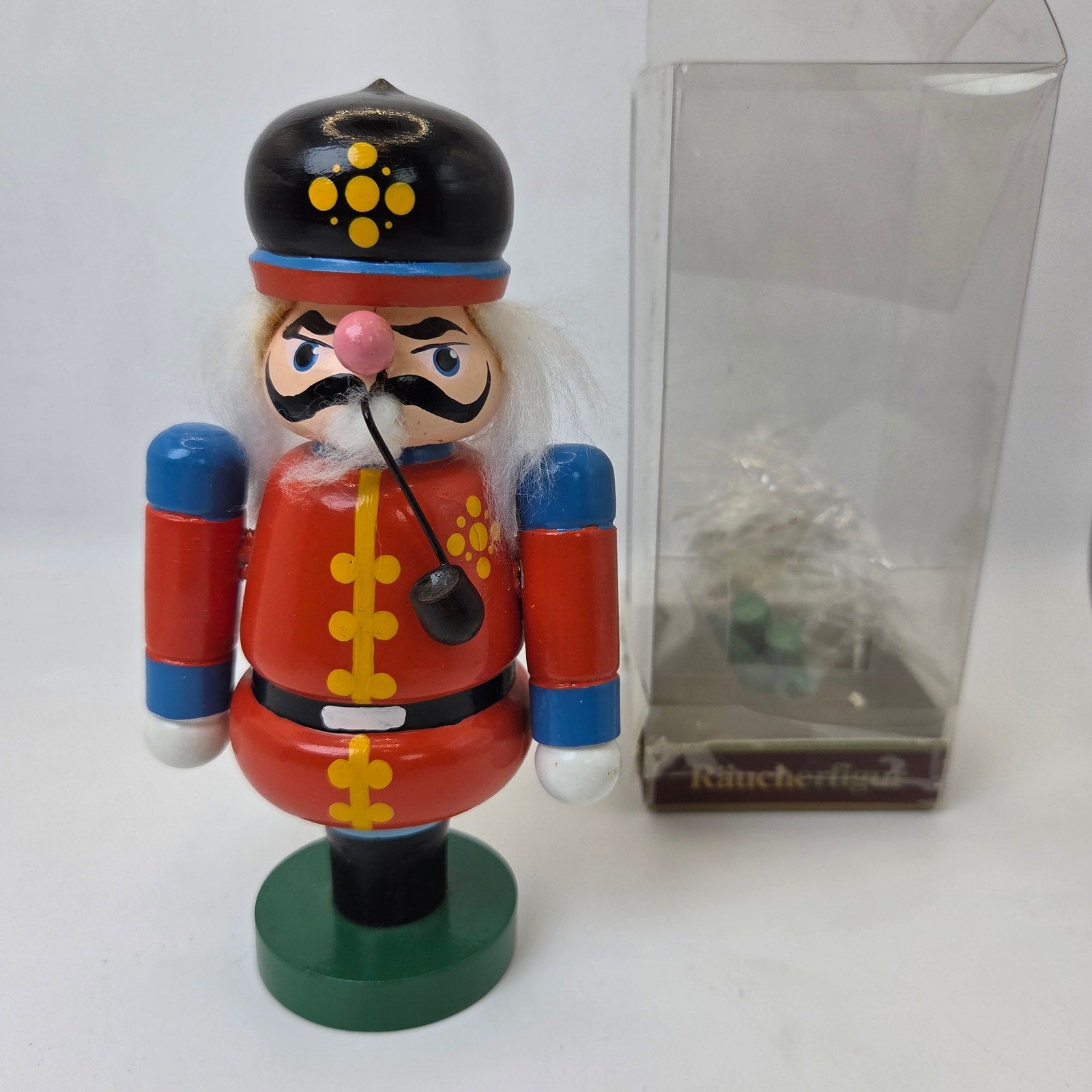 Vintage German Räucherfigur Wooden Incense Smoker Soldier with Pipe 6"