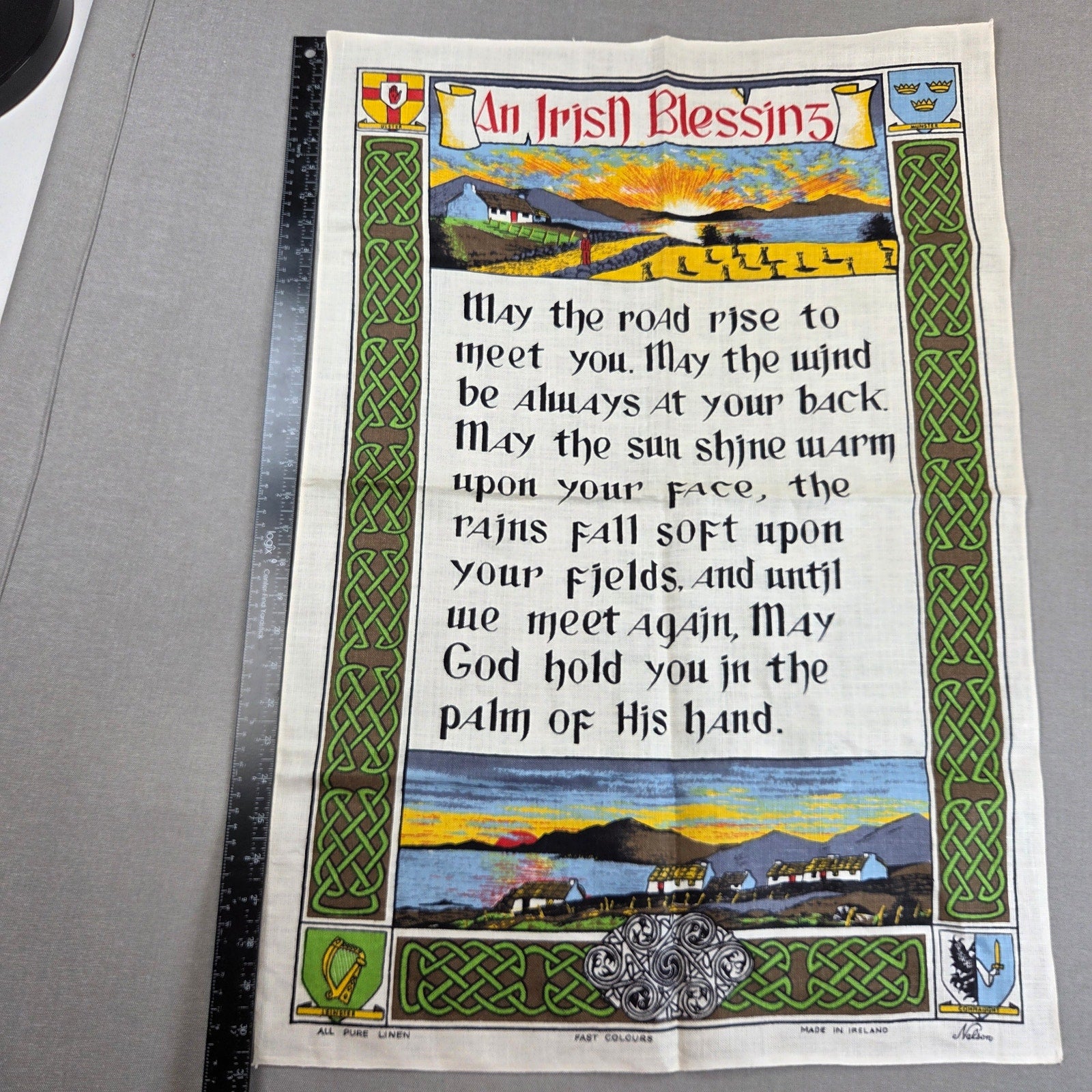 Vintage Nelson Irish Blessing Pure Linen Tea Towel Made Ireland 30.5"x21"