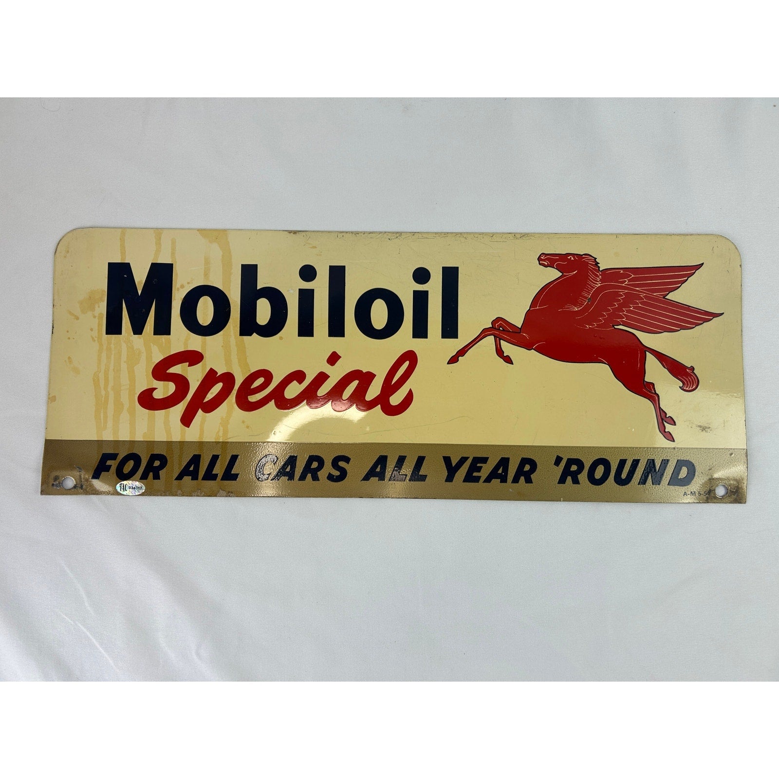 1954 Mobil Oil Special Pegasus Metal Sign TAC Authenticated A-M 5-54 18x10
