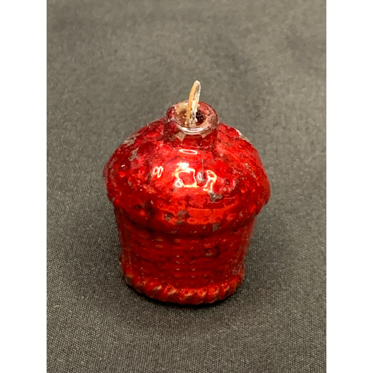 1930s Vintage Red Glass Basket Christmas Ornament Mini Feather Tree Figural