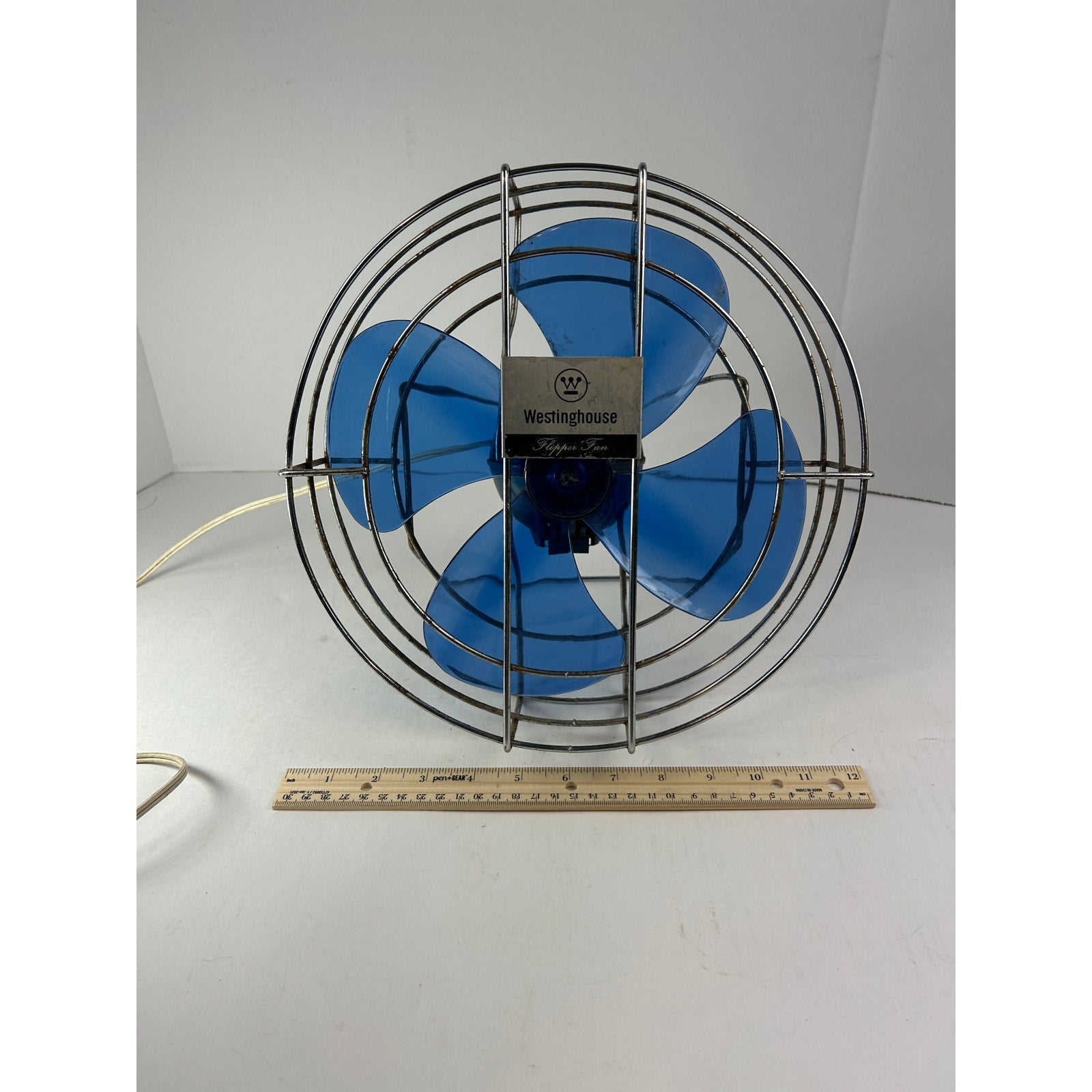 Working Westinghouse Flipper Fan Vintage 5-Blade Blue Plastic Guard Rusted