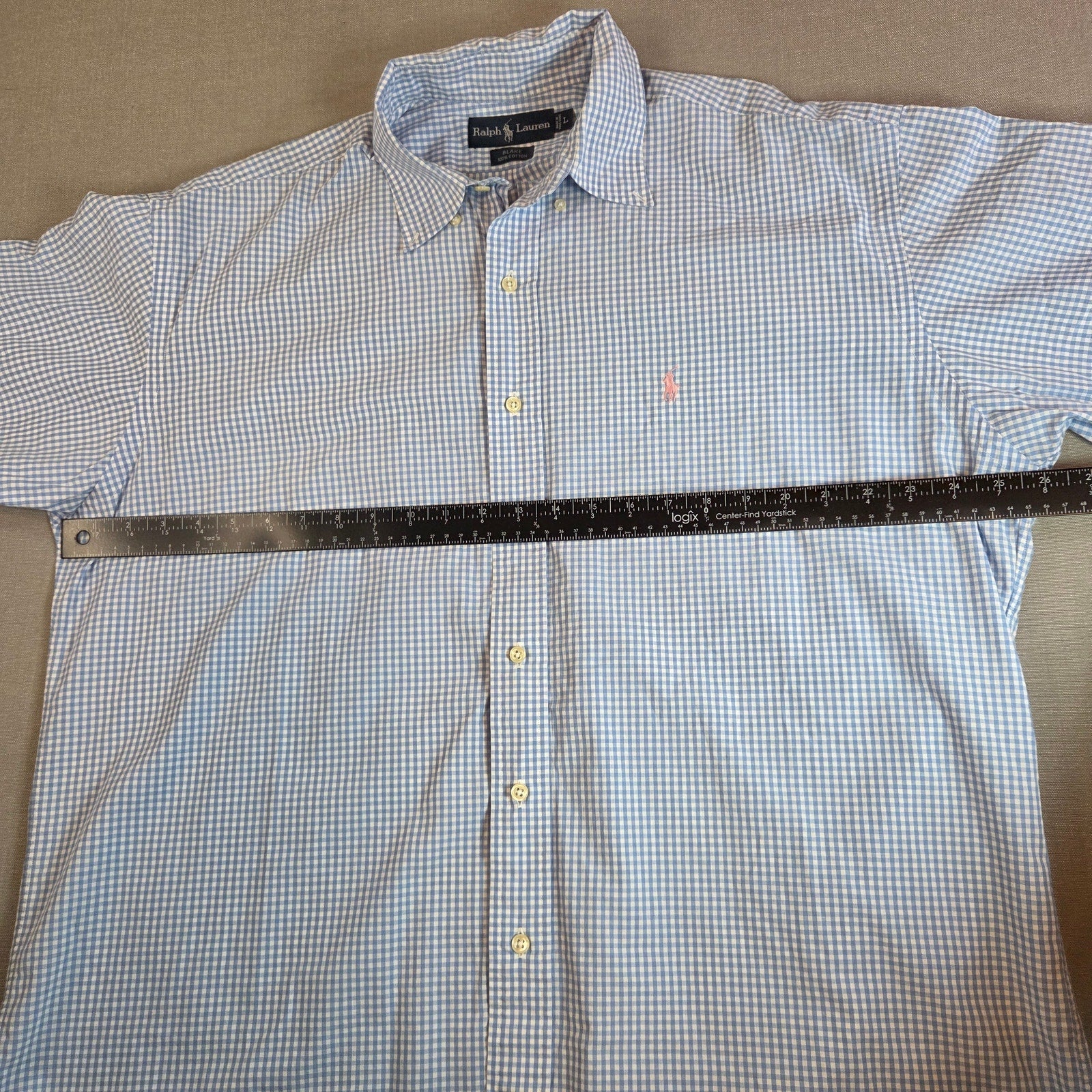 Ralph Lauren Blake Blue Check Short Sleeve Button Down Shirt L Cotton