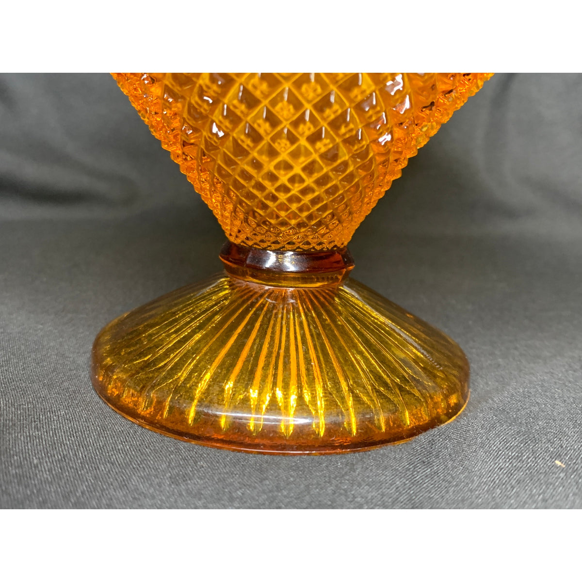 Vintage Indiana Glass Diamond Point Amber Pedestal Compote Candy Dish