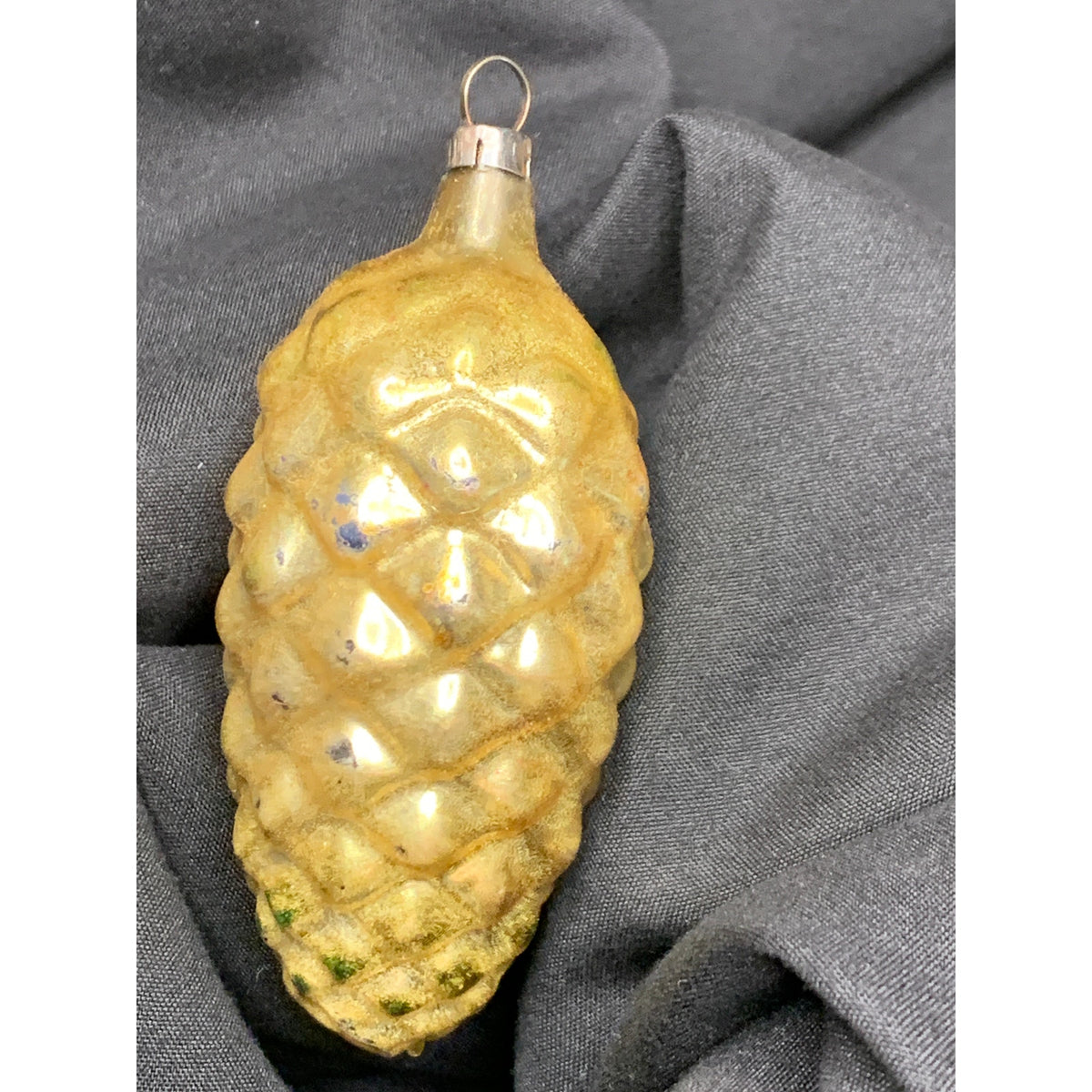 Vintage Glass Pinecone Christmas Ornament Gold Molded Mica Mid Century