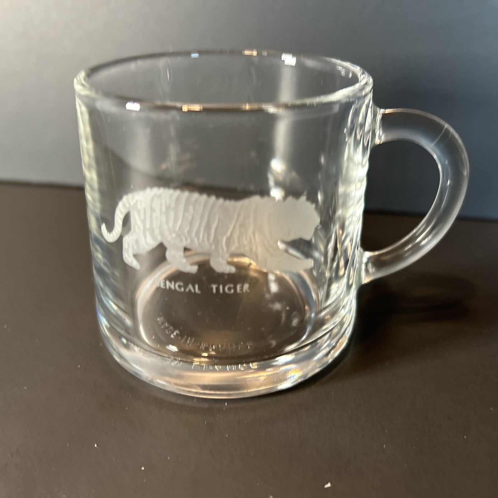 Luminarc France Endangered Species Etched Glass Espresso Mugs Set of 7 Vintage