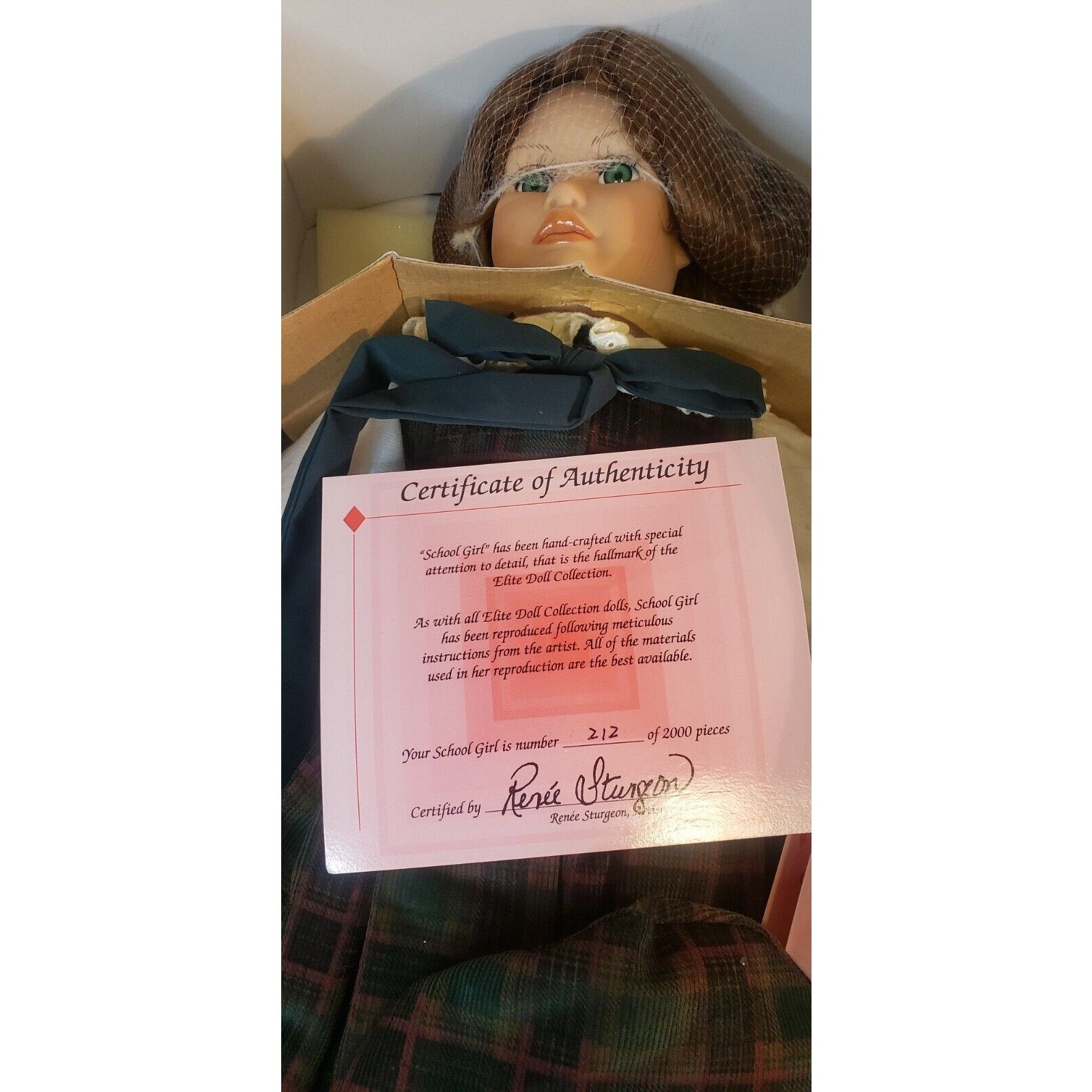 Elite Doll Collection Porcelain School Girl Doll 24" Renee Sturgeon 212/2000