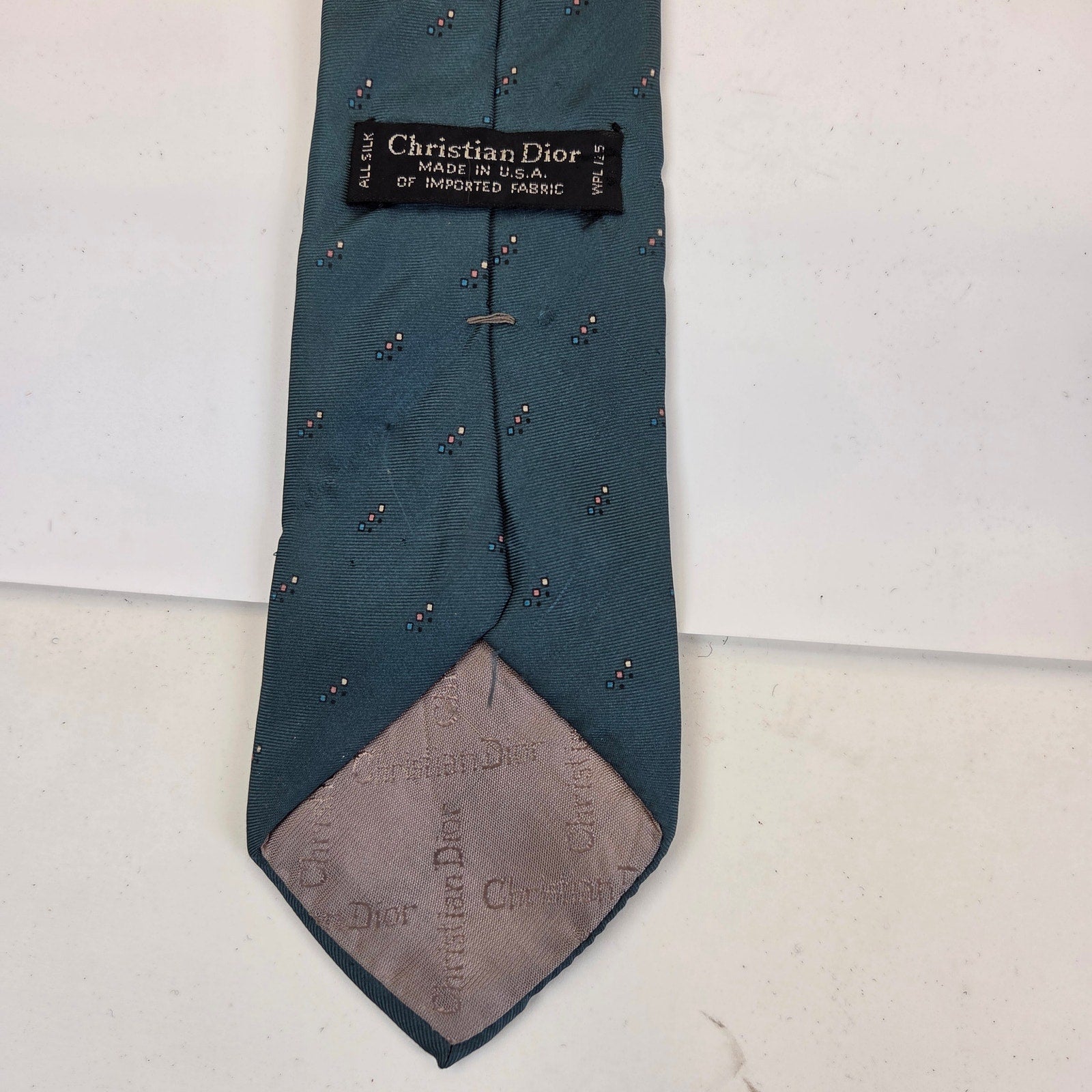 Vintage Christian Dior Silk Necktie USA Geometric Foulard Green 3.25 x 58