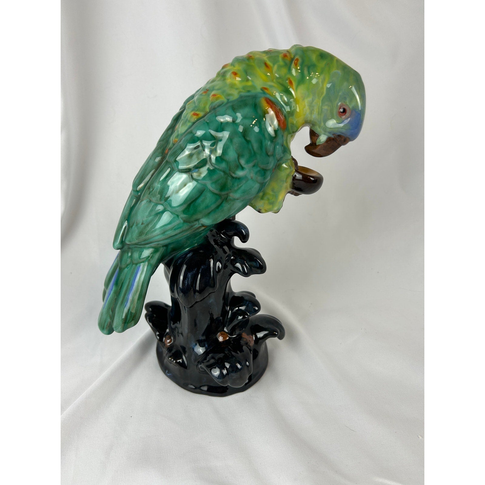 Vintage Austrian Gmundner Keramik GK Mark Parrot Statue Art Pottery Figurine 11”