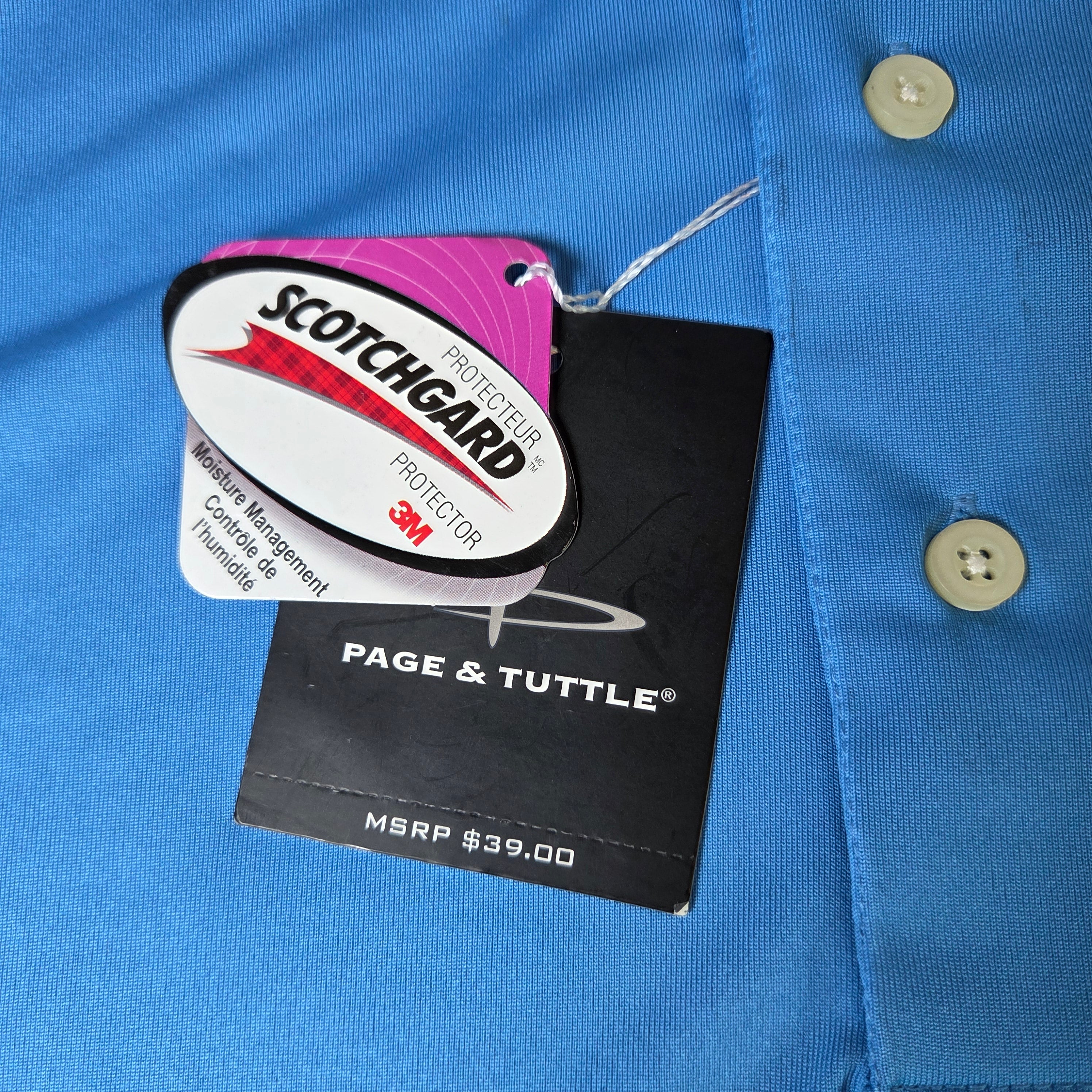 Page & Tuttle Men's Golf Polo Shirt XL Blue Scotchgard Polyester Performance NWT