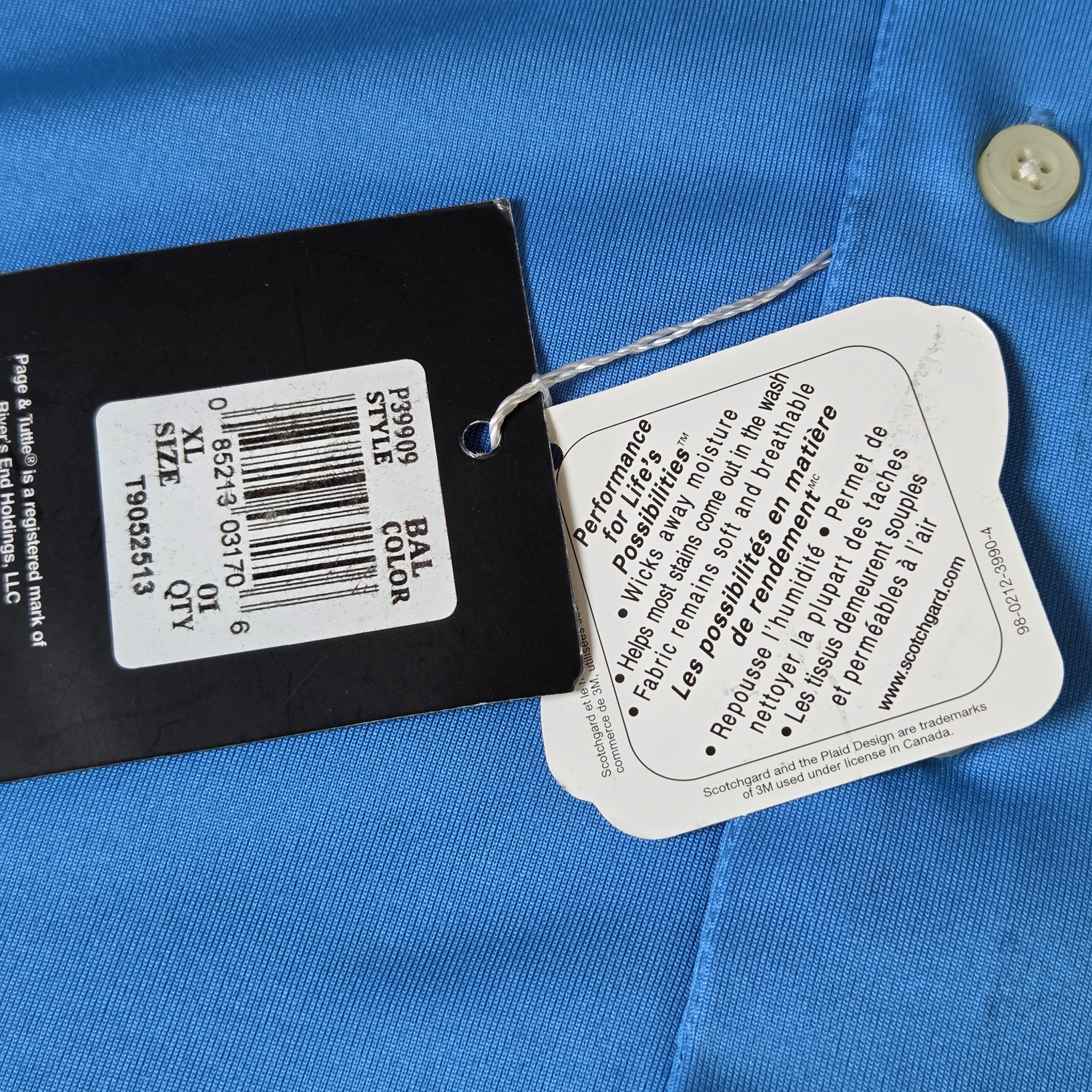 Page & Tuttle Men's Golf Polo Shirt XL Blue Scotchgard Polyester Performance NWT