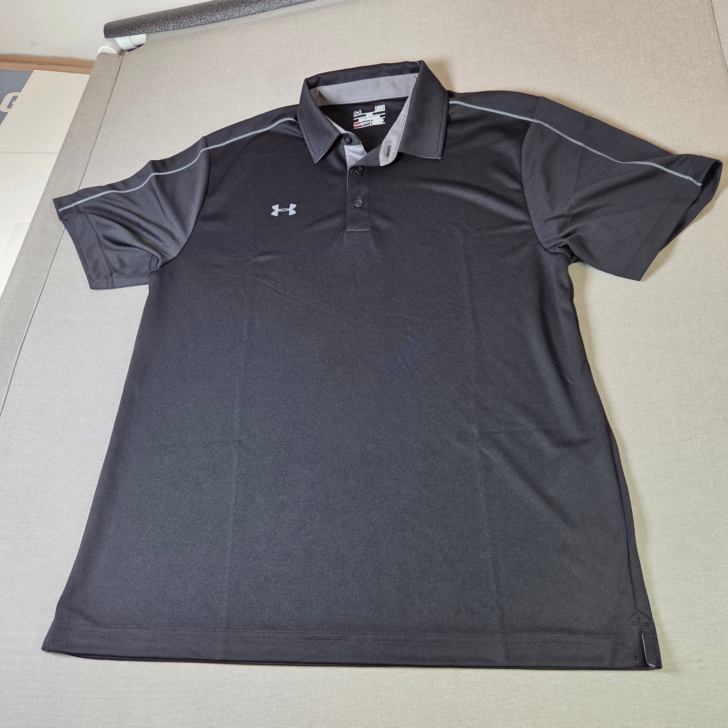 Under Armour Men's LG Black Golf Shirt with gray stipe and inside collar