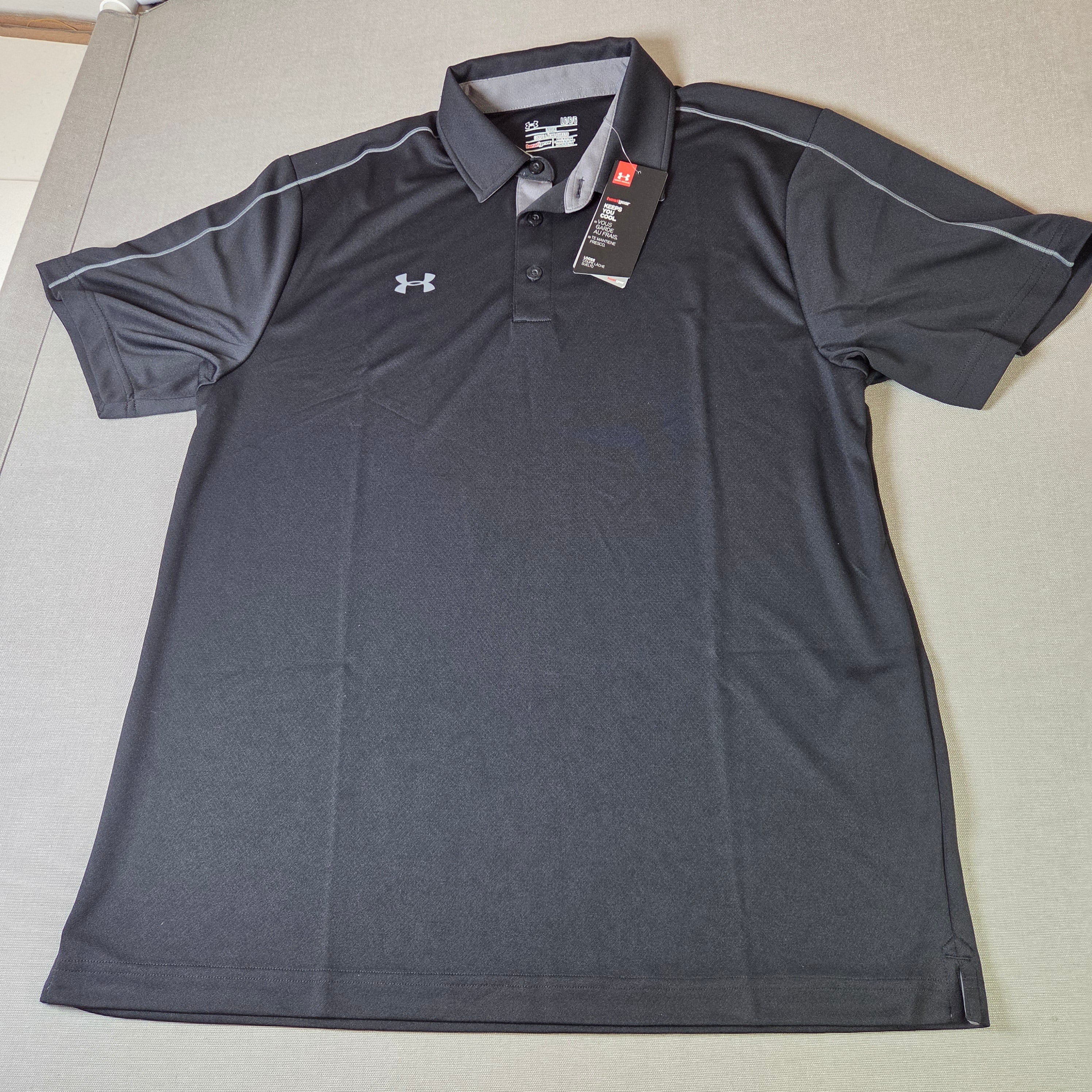 Under Armour Men's LG Black Golf Shirt with gray stipe and inside collar