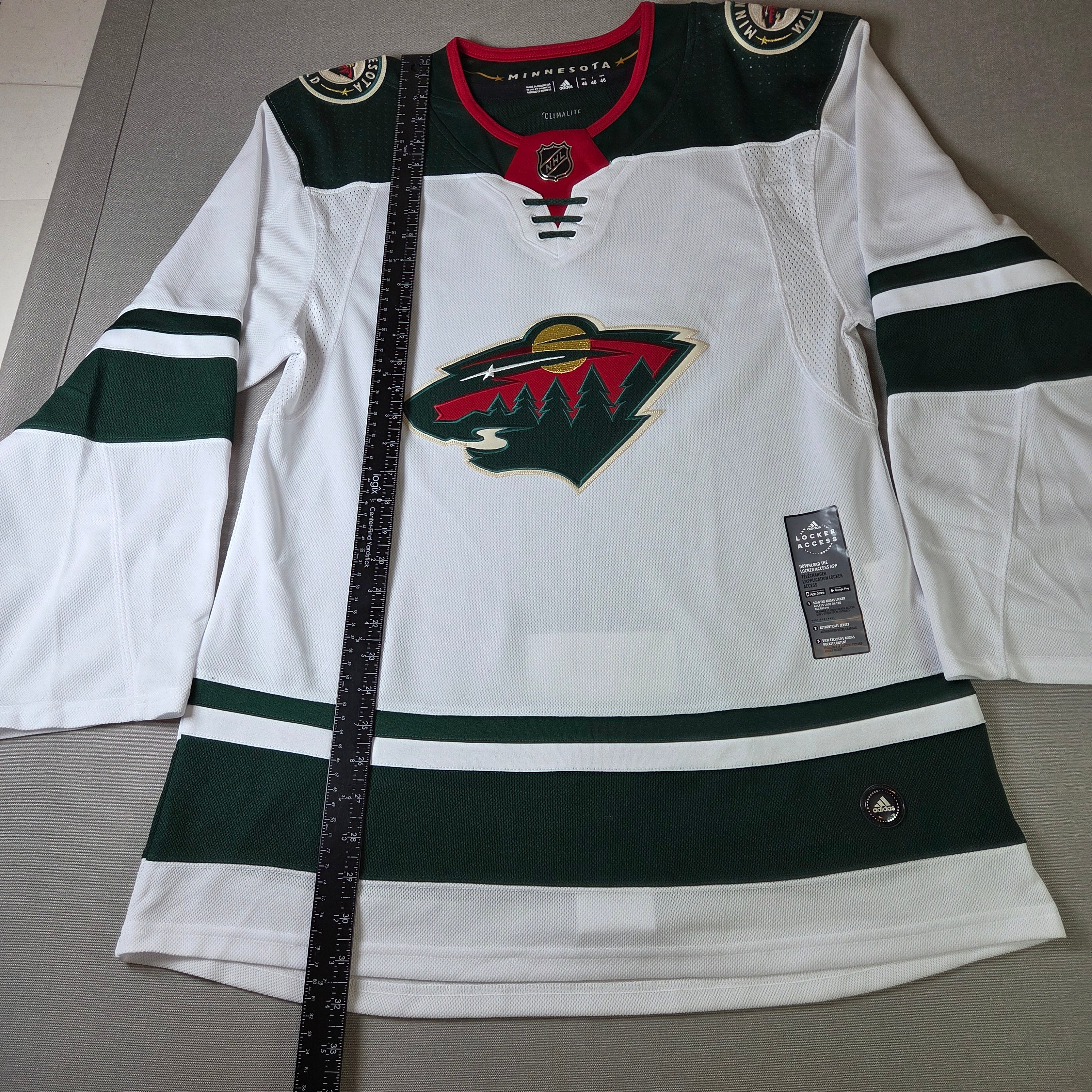 Minnesota Wild Adidas Jersey White Size 46 Climalite NHL Hockey Fight Strap New