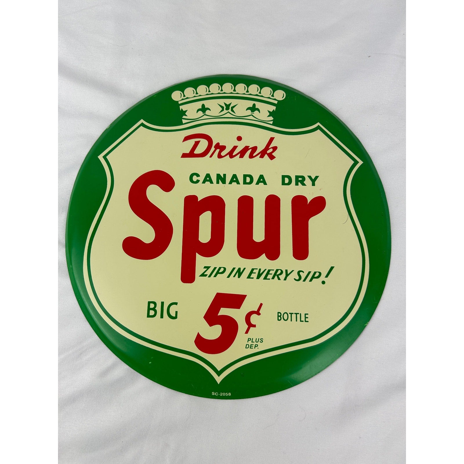 Vintage Canada Dry Spur 5 Cent Metal Advertising Sign 10in