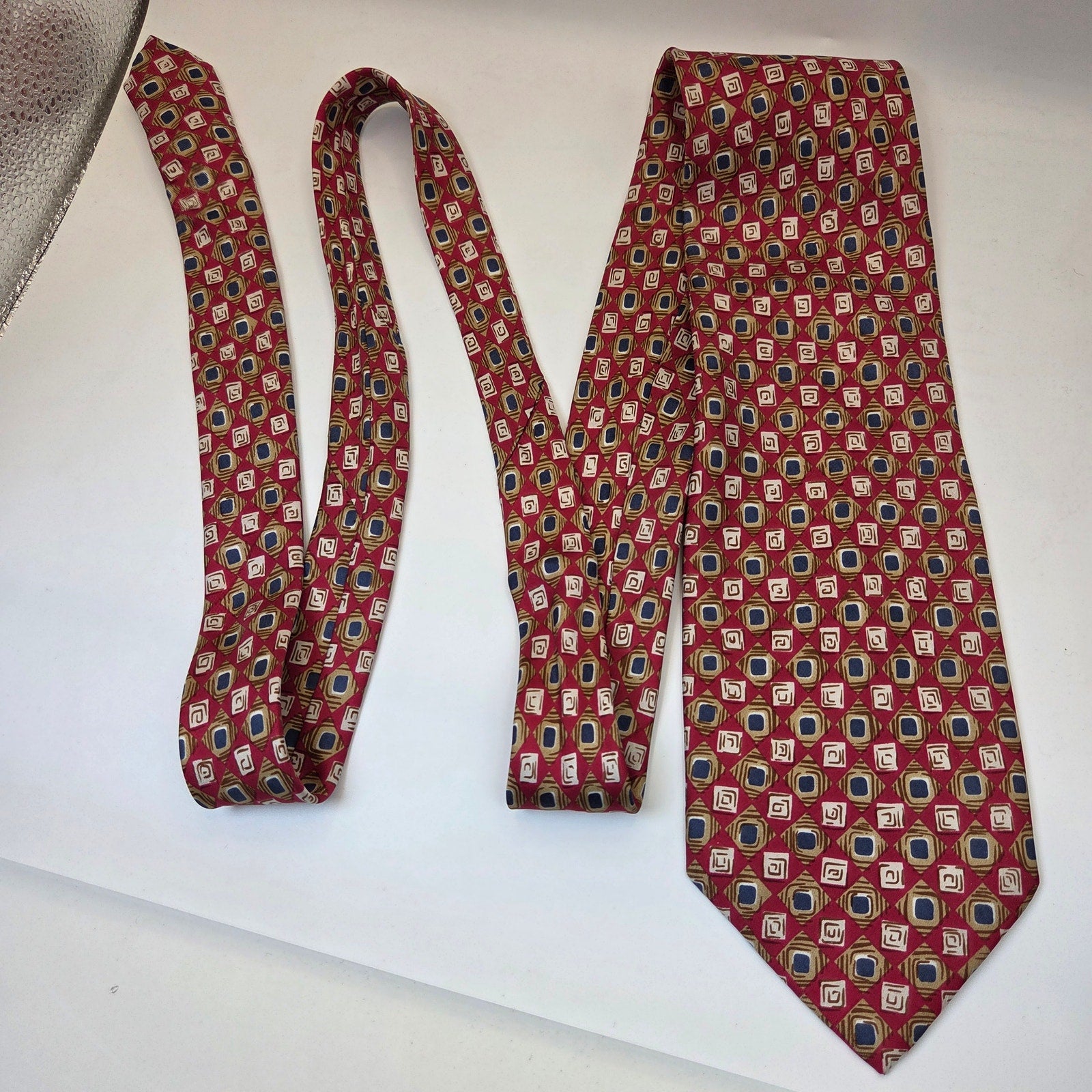 Alta Moda Cervino Italy Silk Geometric Necktie Wide Vintage Mens Tie Vintage