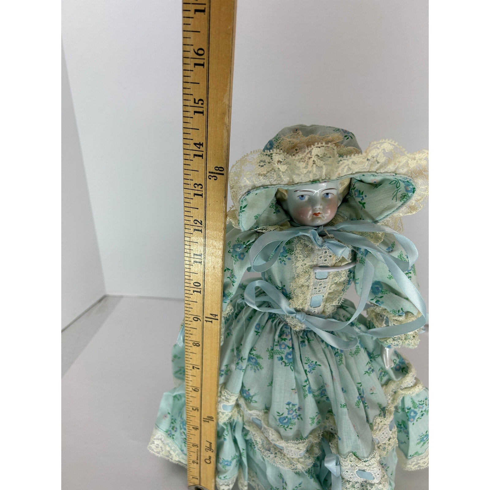 Antique 14” Blonde China Head Doll 1860s German Porcelain Cloth Body