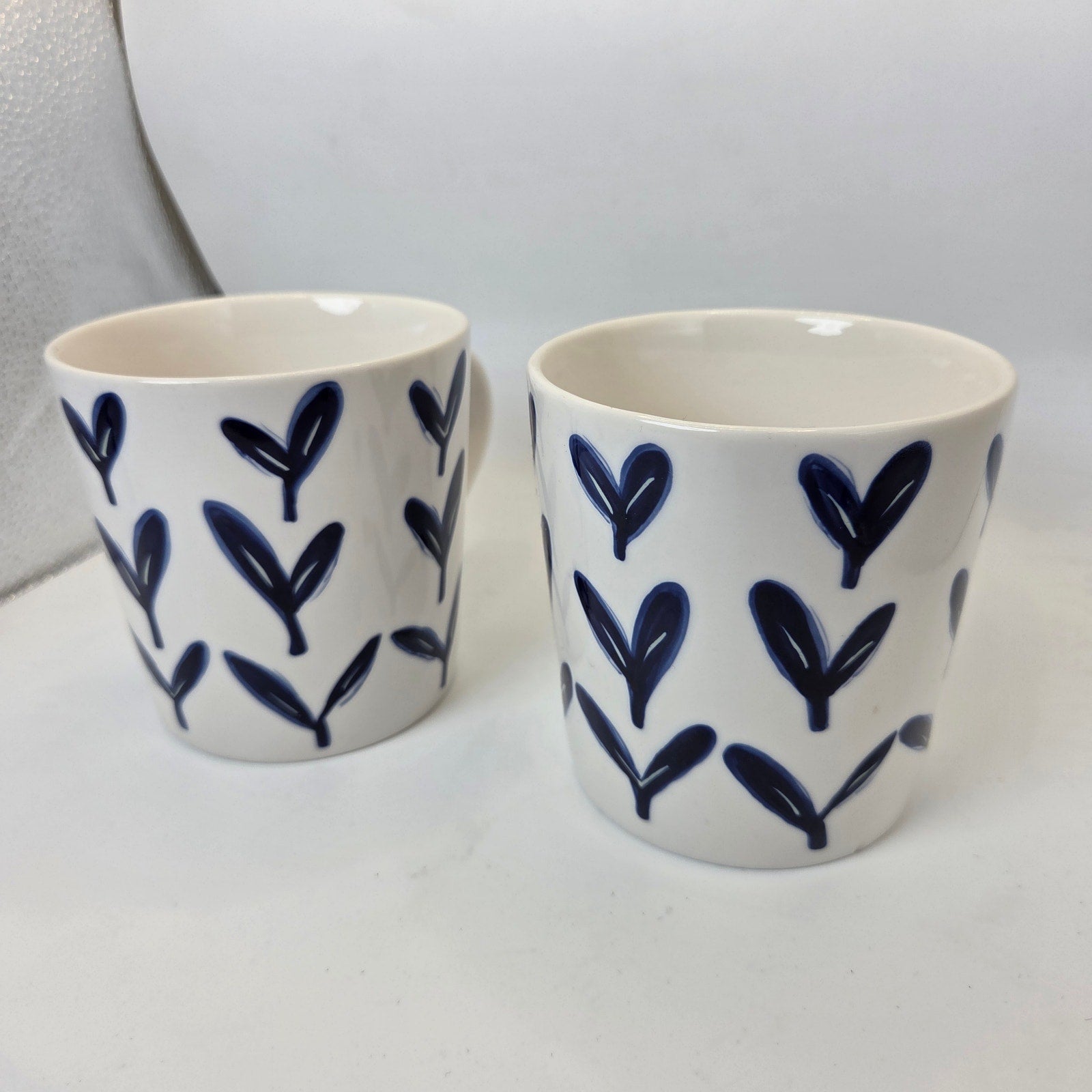Starbucks 2003 Barista Blue Heart Pattern Ceramic Coffee Mugs Pair Set Rare