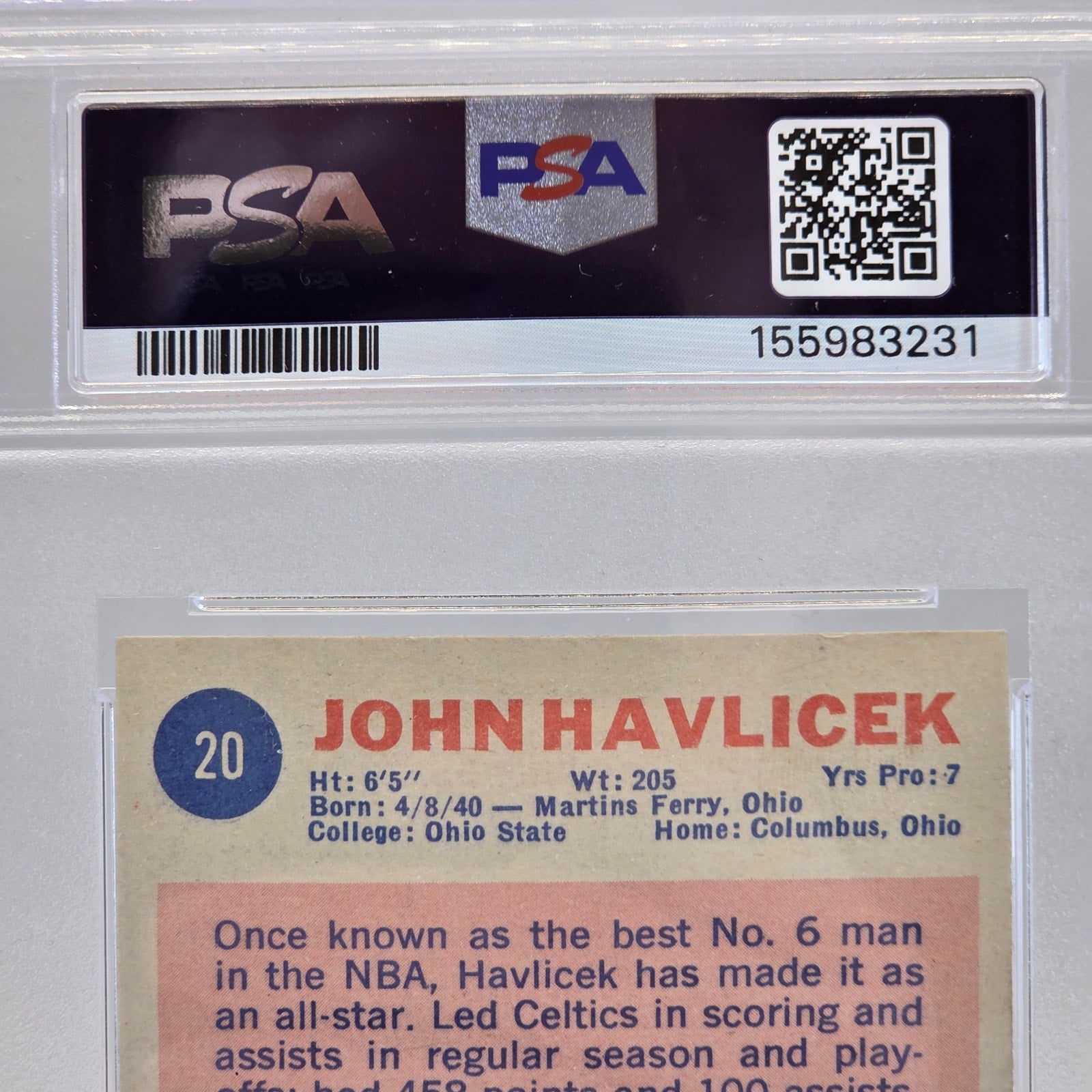 1969 Topps John Havlicek #20 PSA 5 EX Boston Celtics HOF Vintage Tall Boy Card