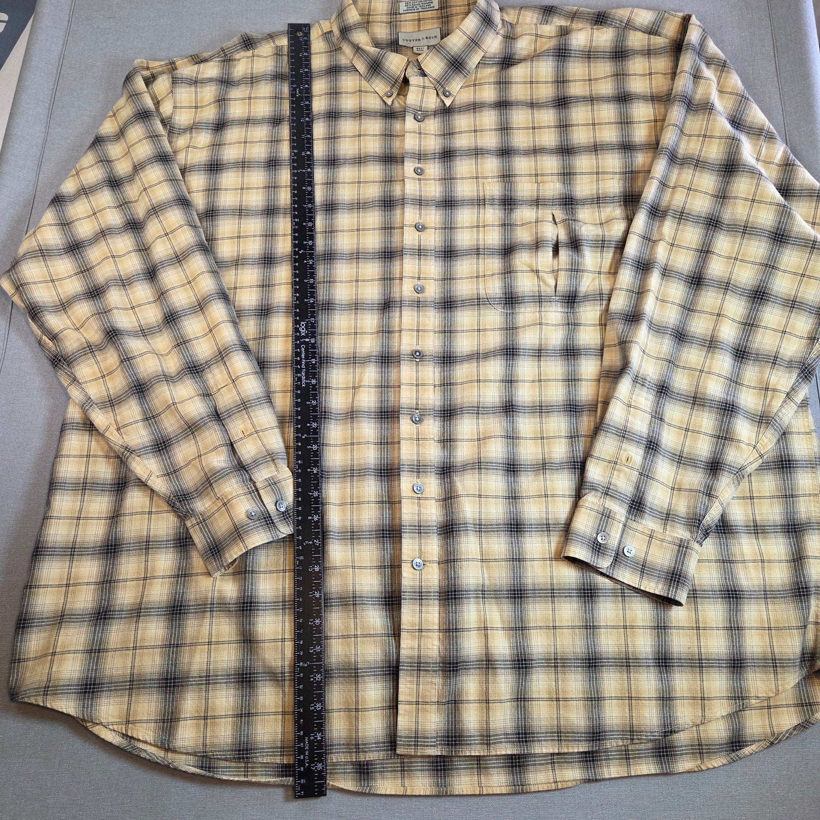 Cutter & Buck Men’s 4XT Yellow Black Plaid Flannel Button Shirt