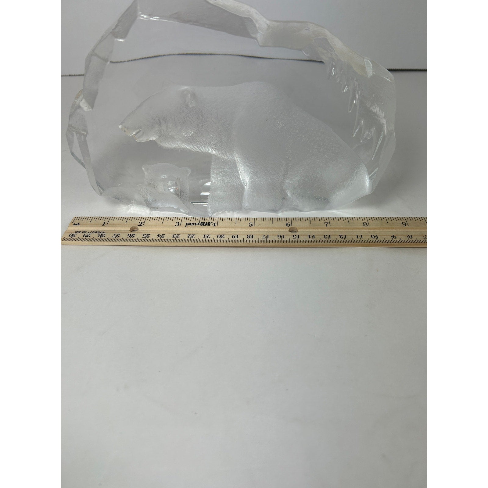 Mats Jonasson Maleras Sweden Crystal Polar Bear and Cub Heavy Glass Sculpture