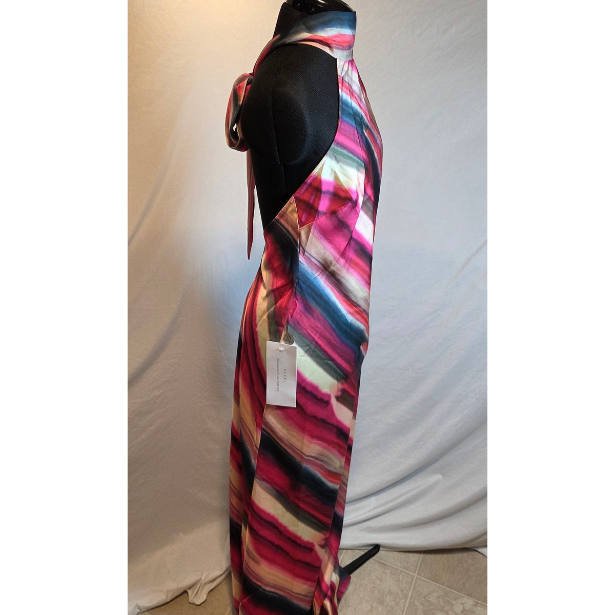 Club L London Melanie Maxi Dress UK 10 US 6 Striped Halter Open Back NWT