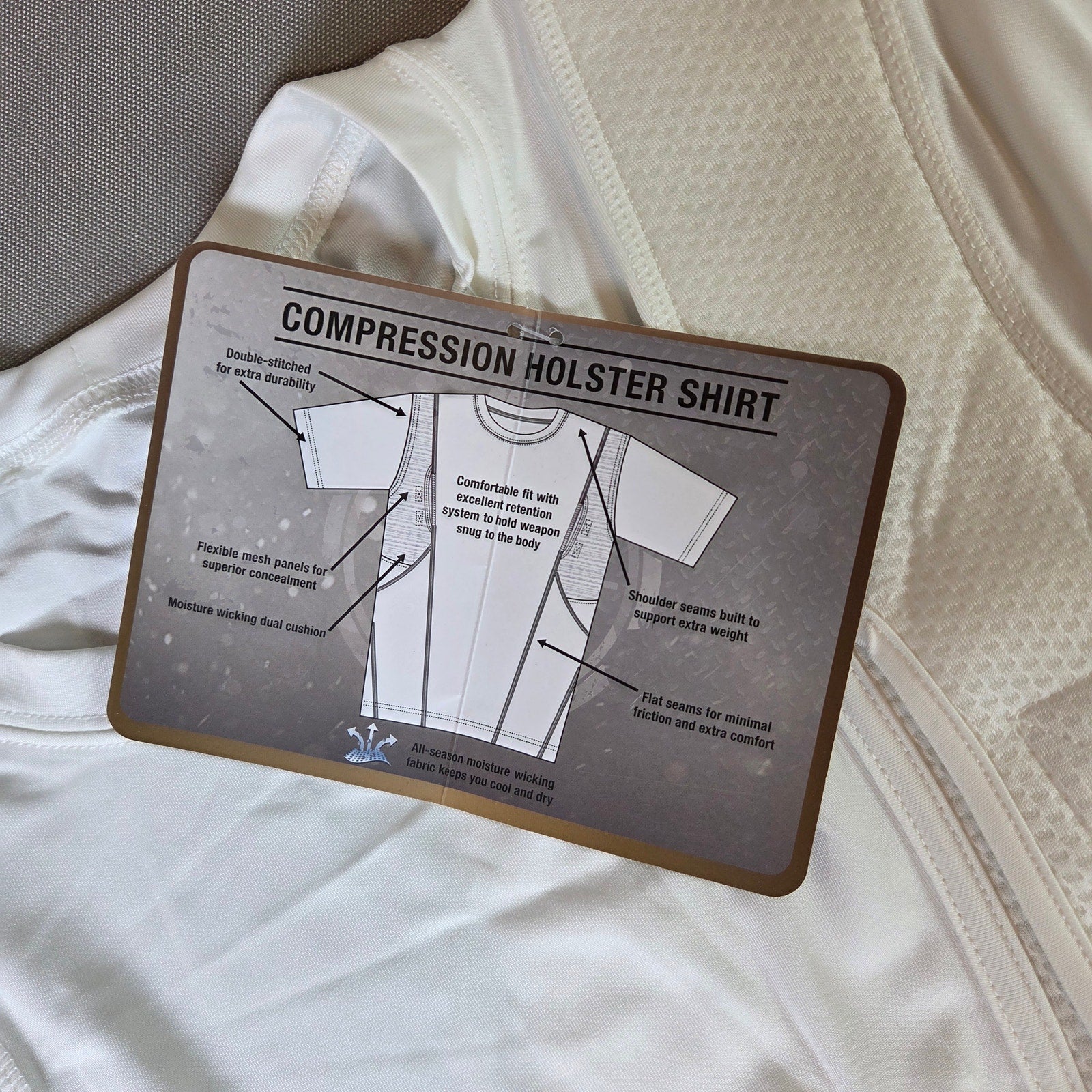 CCW Tactical Compression Holster Shirt Concealed Carry Crew Neck 2XL White