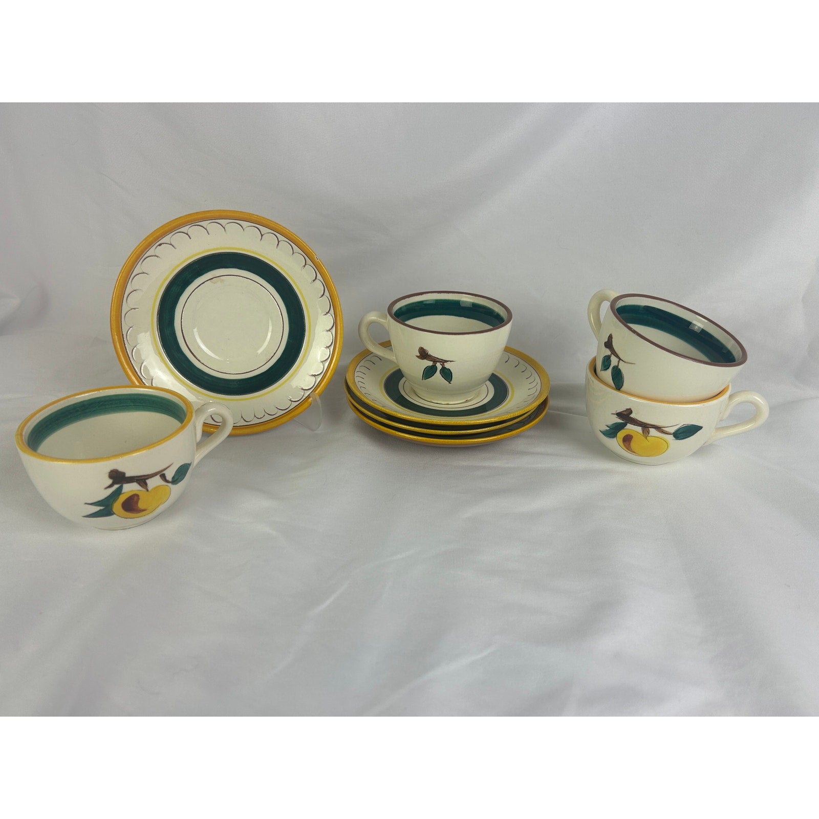 Vintage Stangl Fruit Cups Saucers 8 Piece Lot Hand Painted Pottery