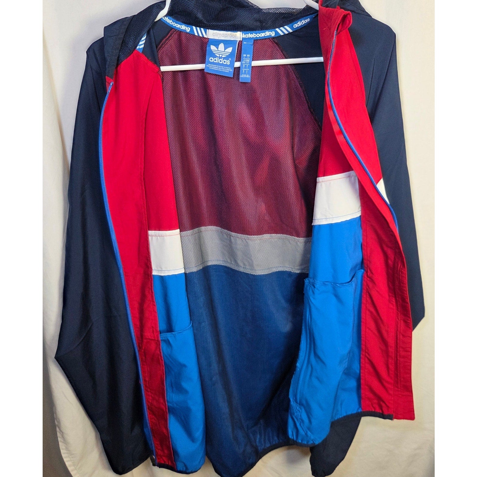 Adidas Skateboarding Climaproof Windbreaker Jacket L Blue Red White 2014