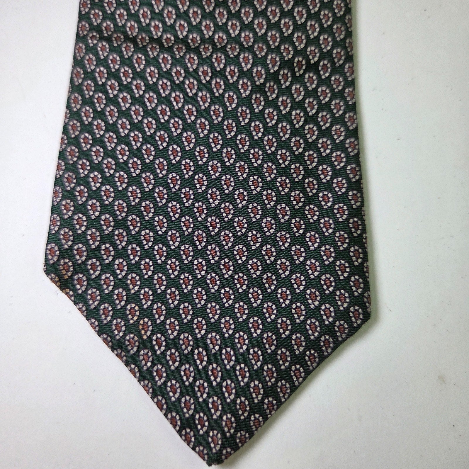 Robert White English Silk Tie Green Red Micro Paisley John Comfort Vintage