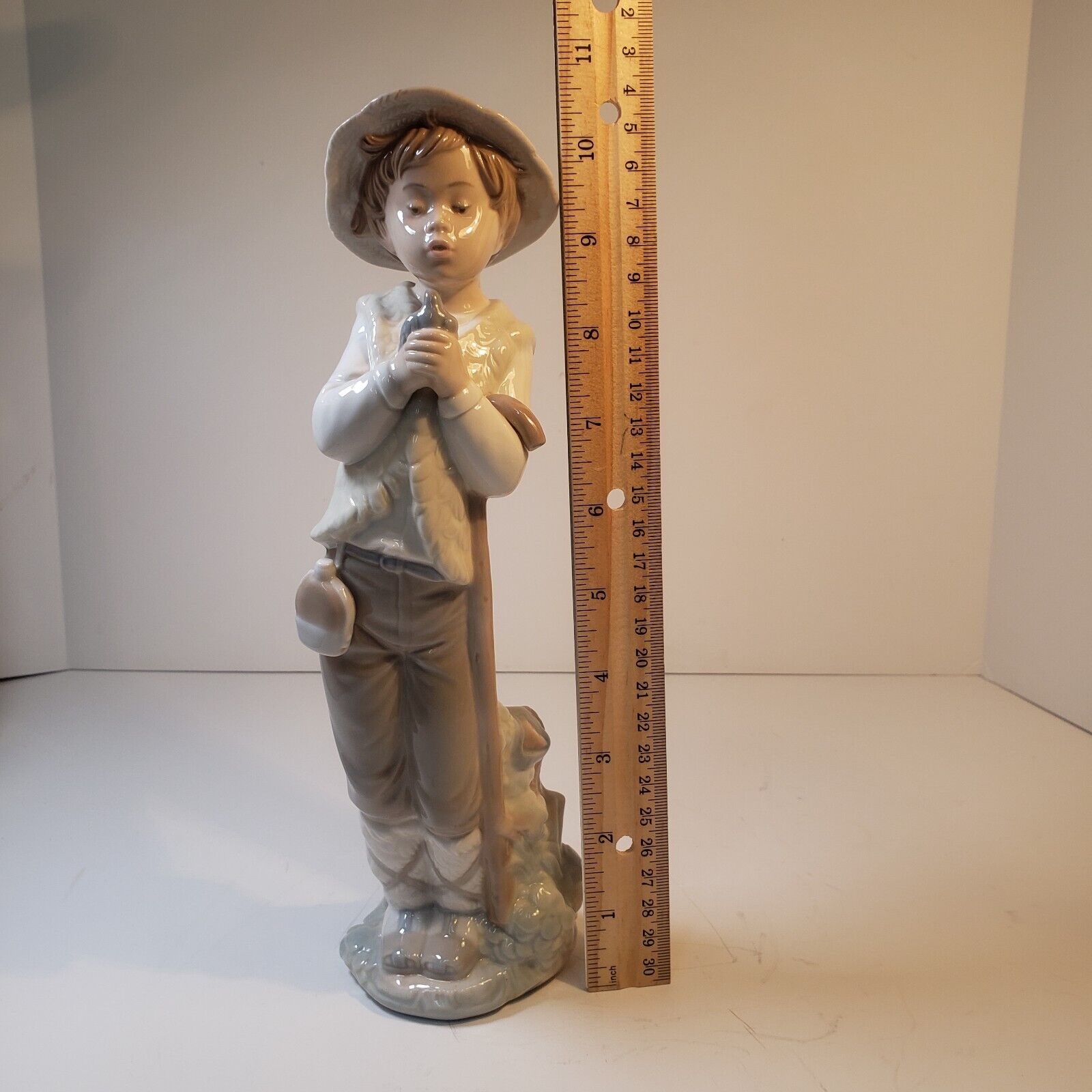NAO by Lladro Boy Holding Bird Figurine Spain Porcelain 1977 12” Tall