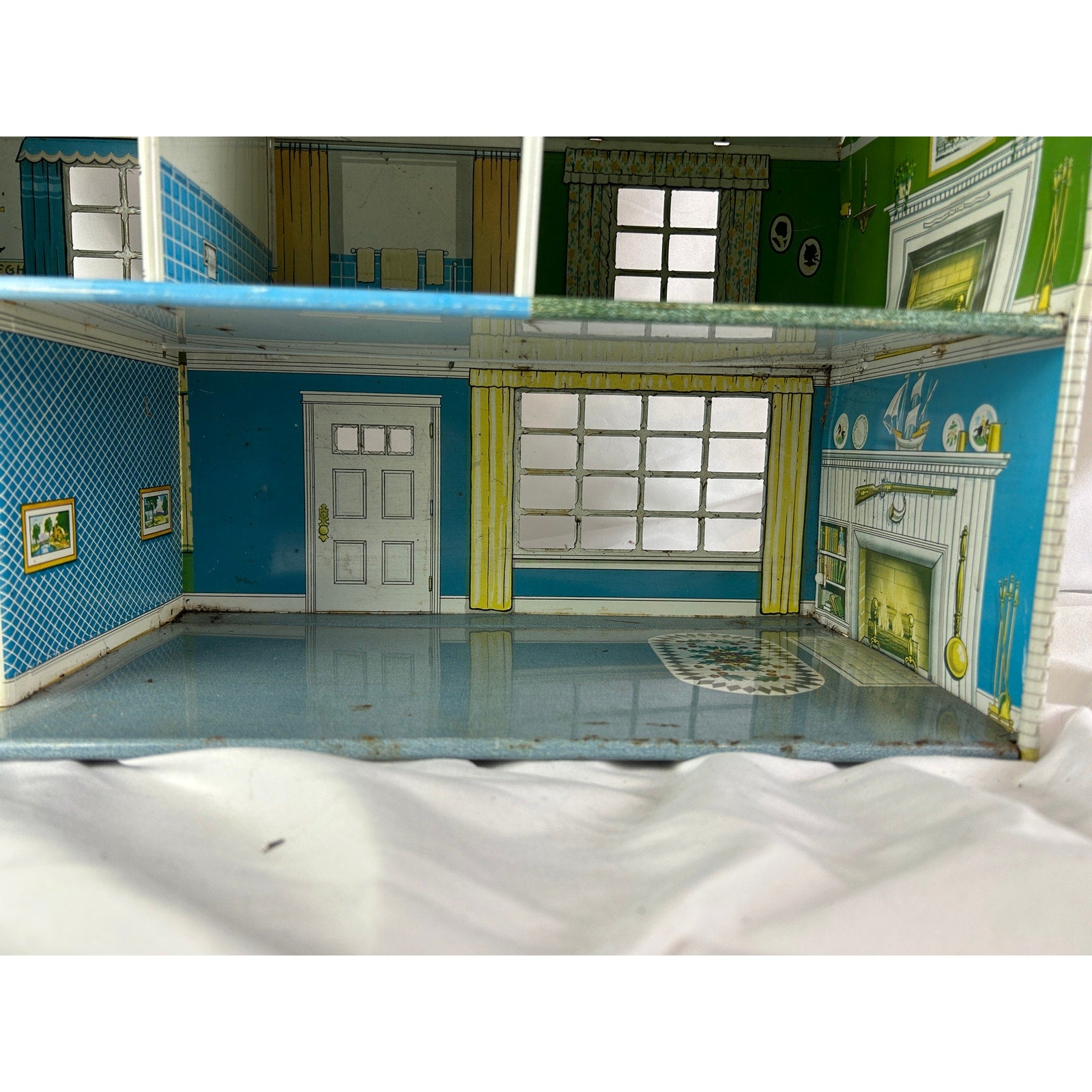 Vintage Marx Tin Litho Two Story Colonial Dollhouse Metal 1950s