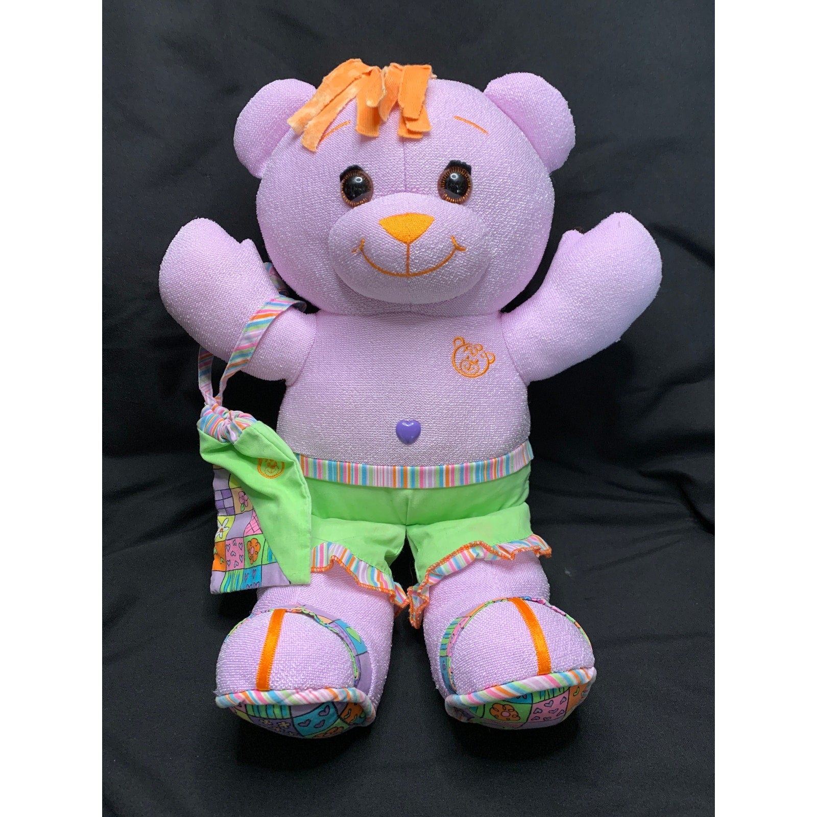 2005 Doodle Bear “Purple Neon” 16-Inch Plush with Coordinating Drawstring Bag