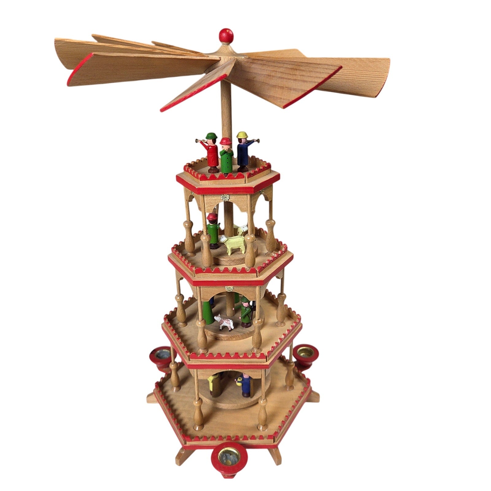 Vintage Erzgebirge Wood Christmas Pyramid Nativity GDR Germany 4 Tier
